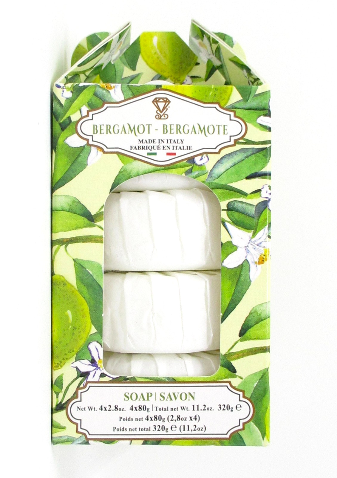 Bergamot Bar Soap Round Disc 4 Pack Italian Luxury triple milled Zeni Diamante