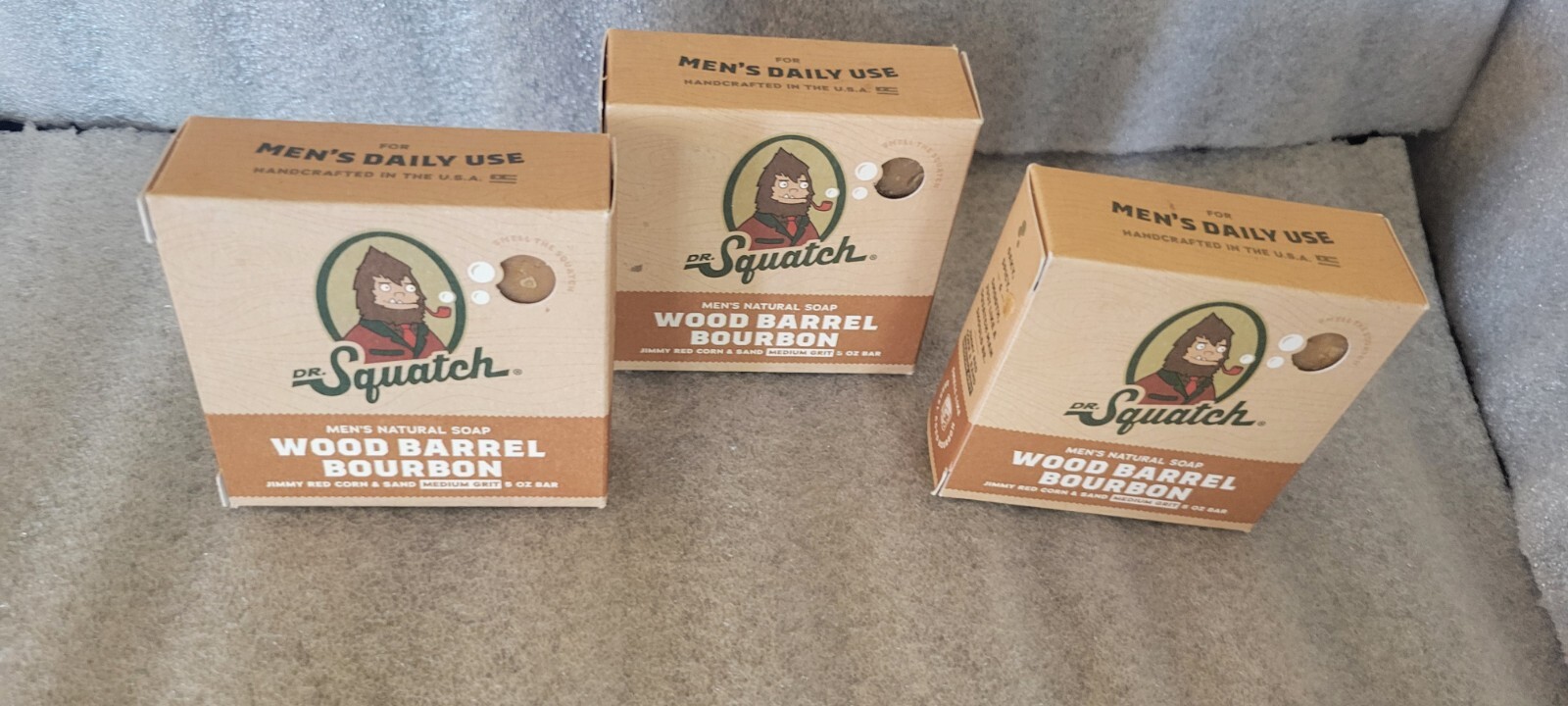 Dr. Squatch Wood Barrel Bourbon Soap 3‑Pack 5 oz Bars – New
