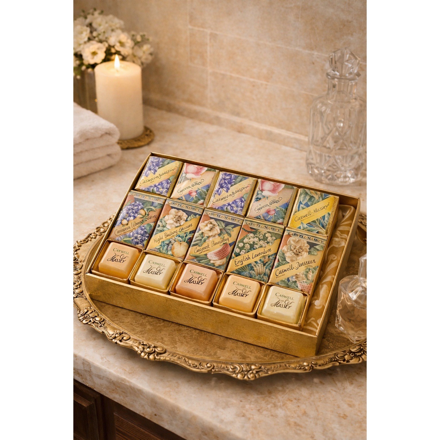 Vintage Caswell Massey Soap Set 6 Bar Bath Cubes Assorted Fragrance Luxury Gift
