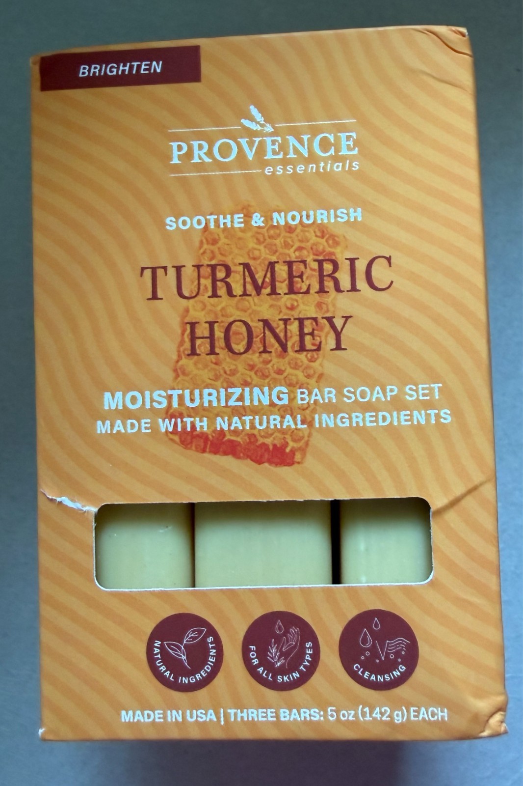 Provence Essentials Turmeric Honey Moisturizing Bar Soap Set 3 Bars 5 oz Each
