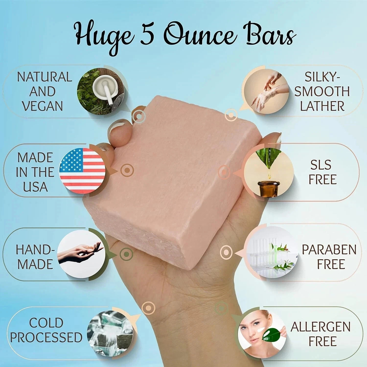 Natural Bar Soap Amish Farm Hand Cut, Hand Crafted, Six HUGE 6+oz. Bars