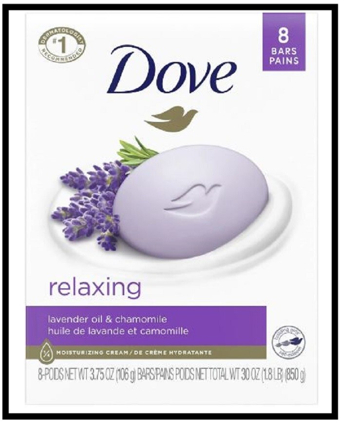 Dove Relaxing Gentle Beauty Bar Soap for All Skin Type,Lavender Chamomile 8 Bars