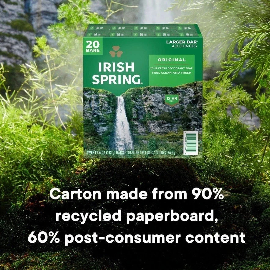 Irish Spring Bar Soap Original Clean 4oz 20 Pack Refreshing Deodorant