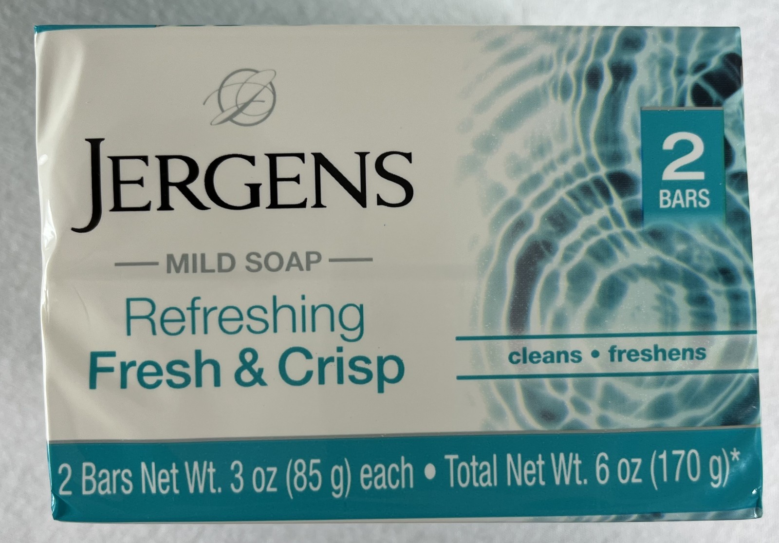 Jergens Refreshing fresh& Crisp Mild Soap 6 Bars (3 packs x 2 ) 3 Oz Each