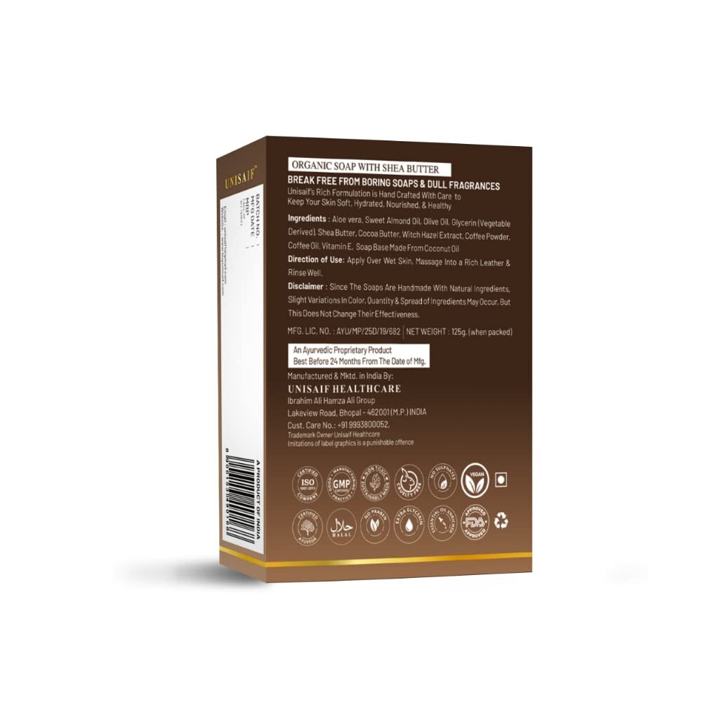 Unisaif Creamy Coffee Organic Body Soap Bar, Moisturizing Soap With Shea Butter