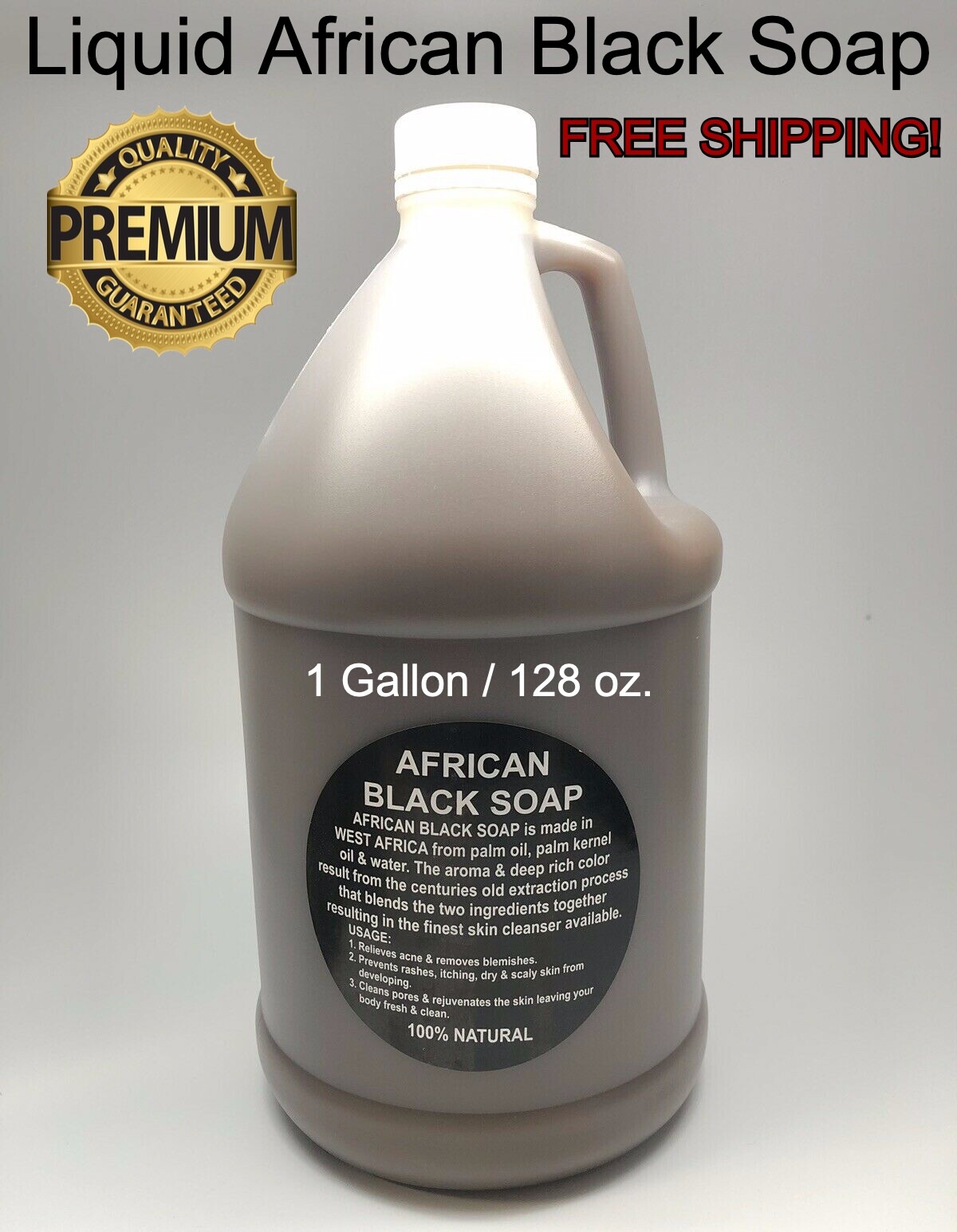 Liquid Raw African Black Soap 1 GALLON 100% Pure Natural Organic Body Face Wash