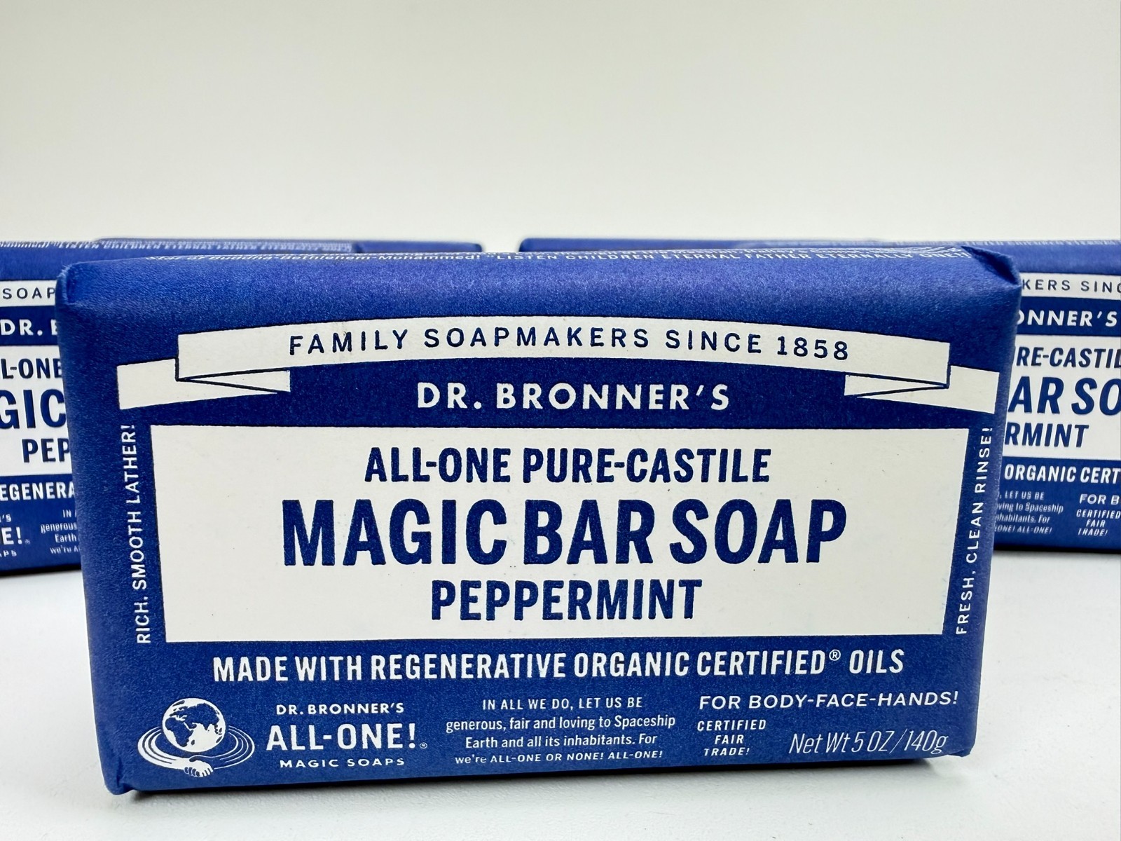 Dr Bronner’s All One Hemp Peppermint Pure Castile Soap Organic 5 oz each-5 BARS