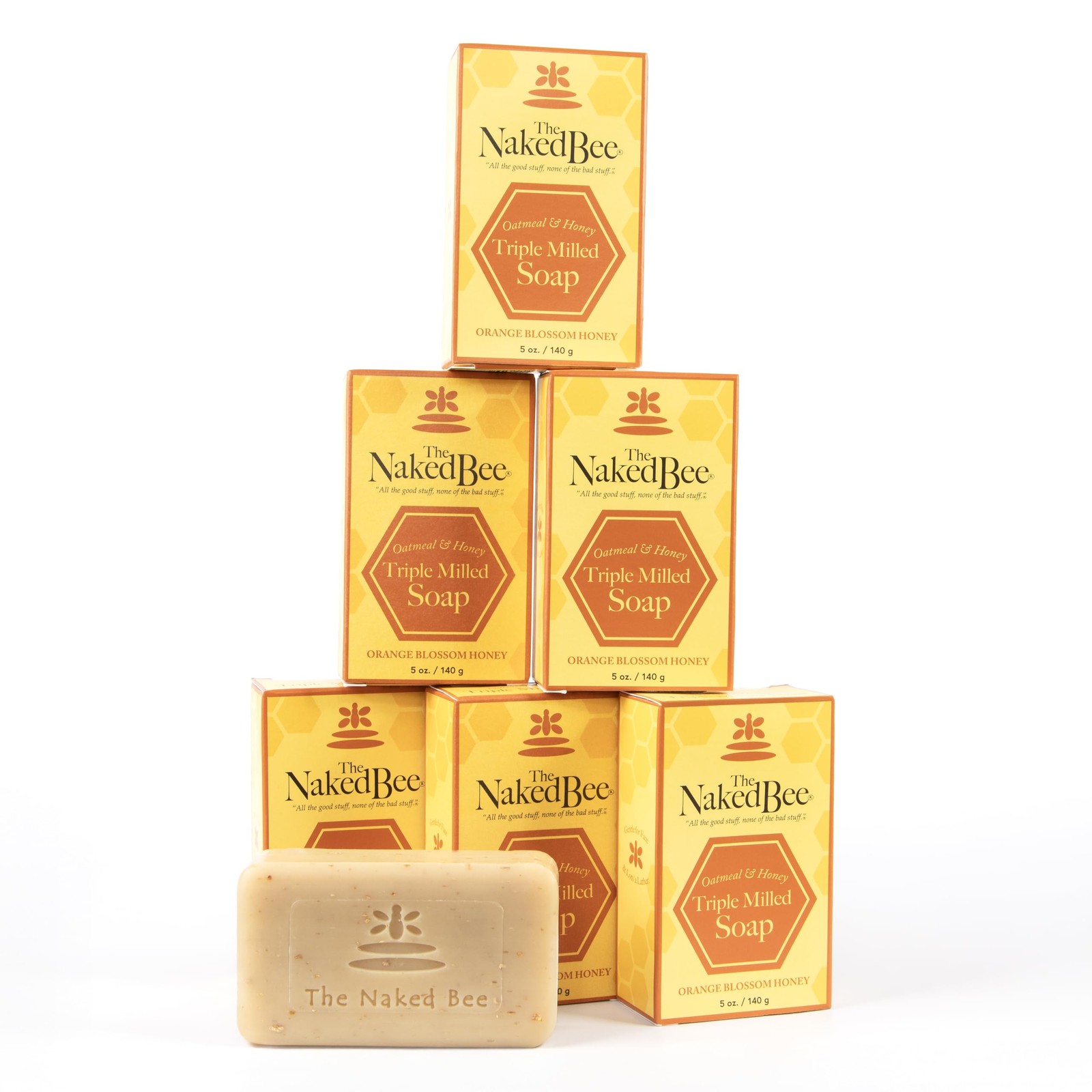 The Naked Bee Oatmeal Honey Triple Milled Soap, 5 Ounce, 6 Pack, Orange