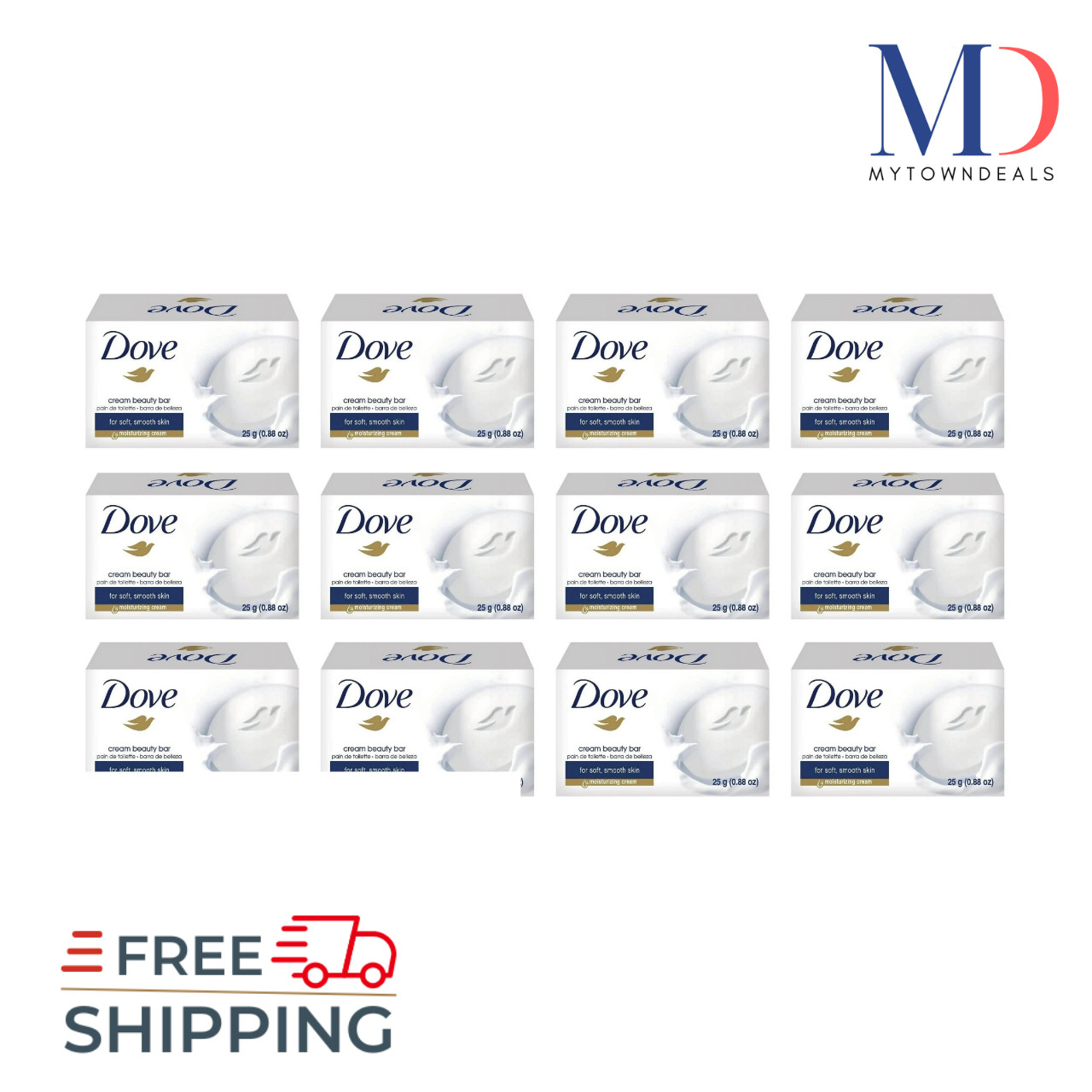(12 Pack) 25 Grams Dove Cream Beauty Bar Travel Size Soap .88 Oz