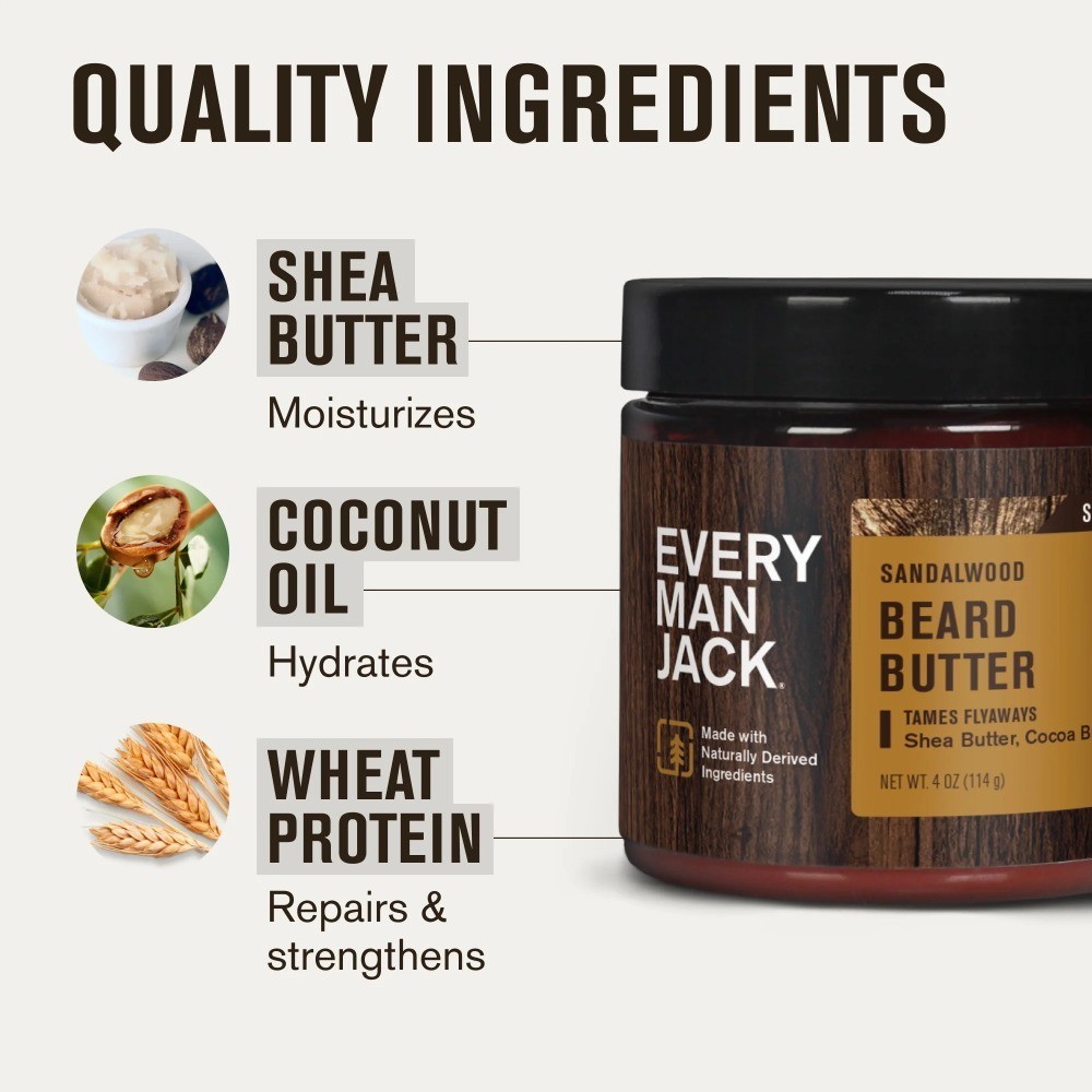 Sandalwood Hydrating Beard Butter for Men, Naturally Derived, 4 oz
