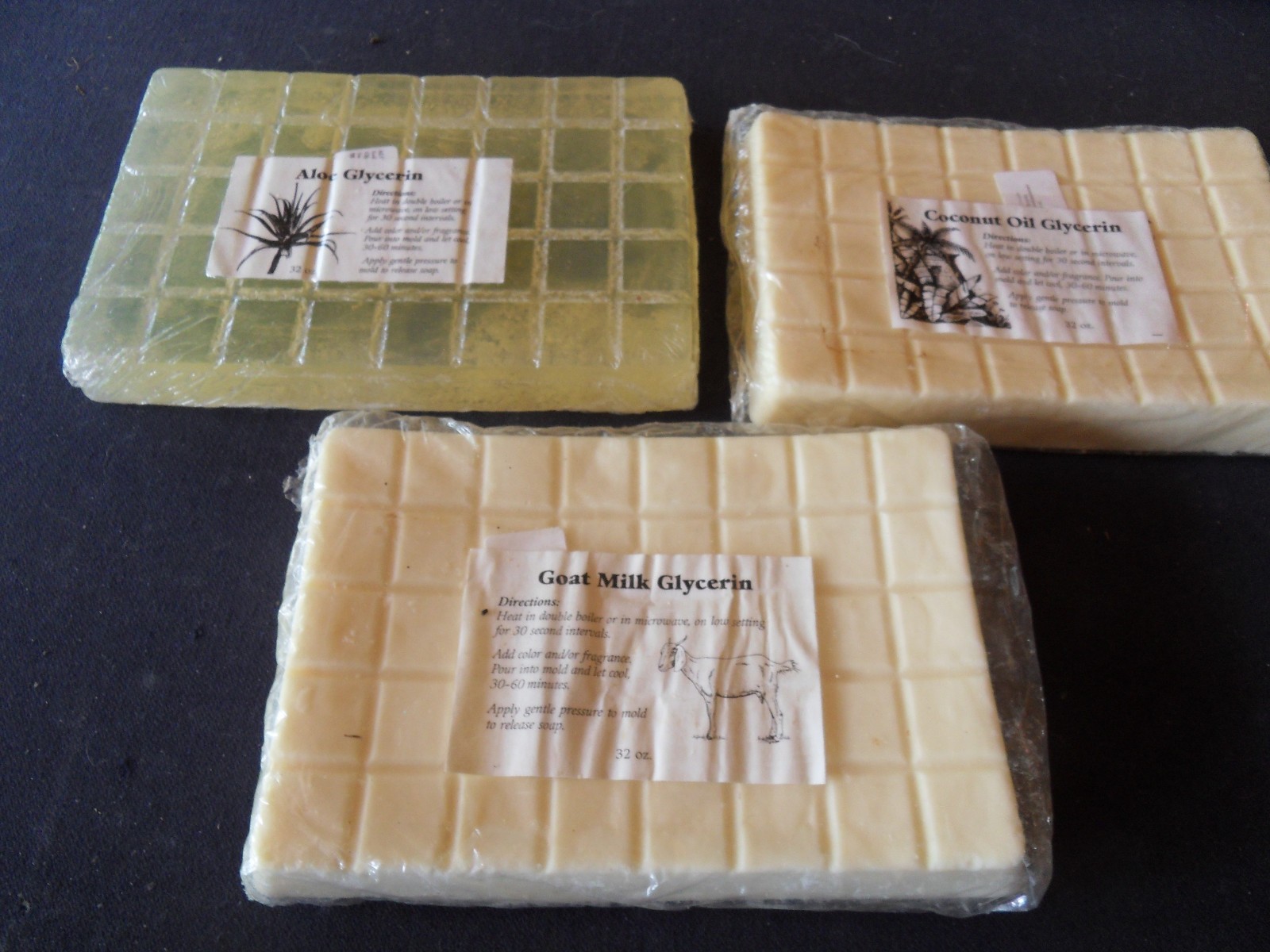 Aloe Glycerin, Goat Milk Glycerin, Coconut oil Glycerin, set of 3, 6 pounds
