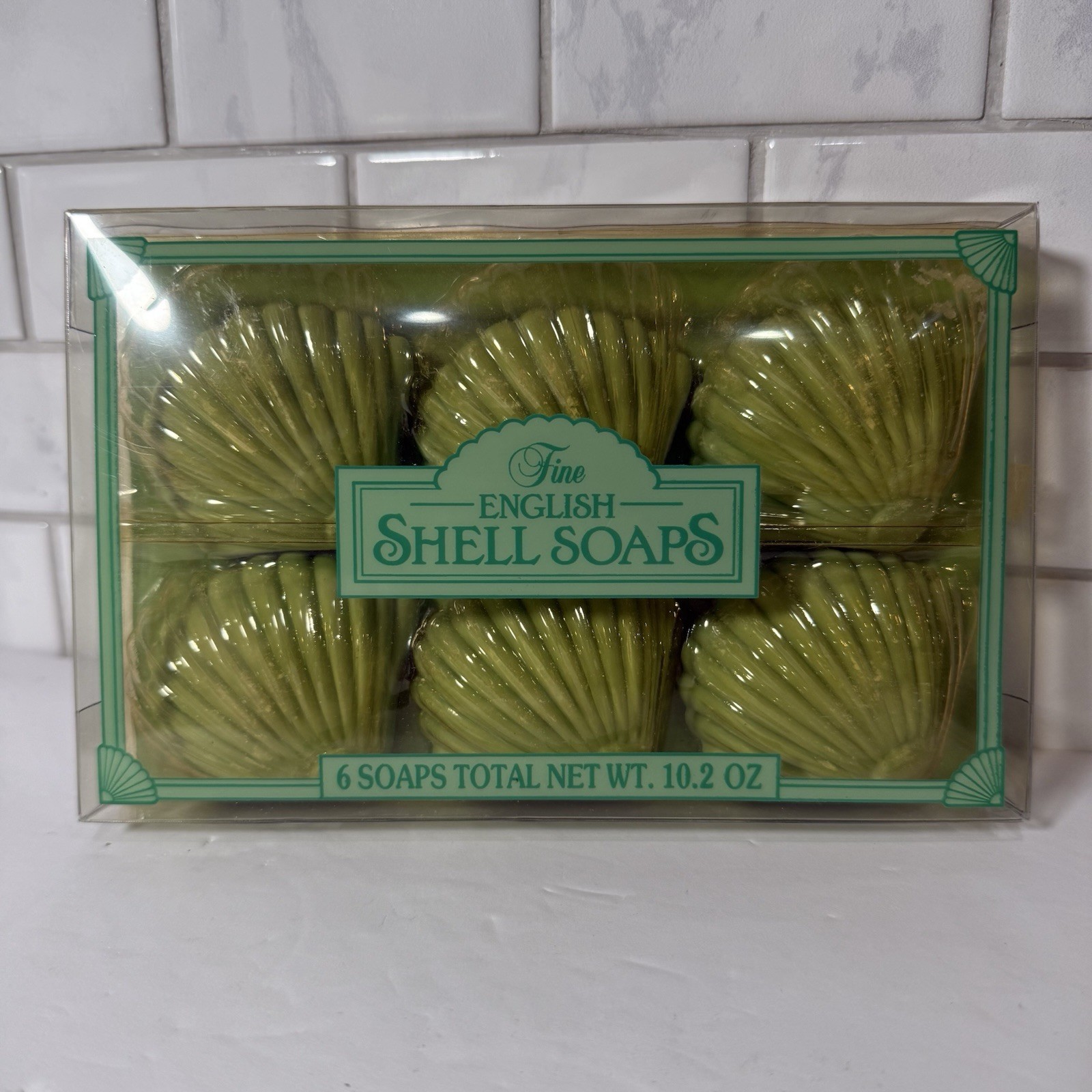 NIP Vintage FINE ENGLISH SEA SHELL SOAPS Set of 6 Teal England Beach Guest Movie