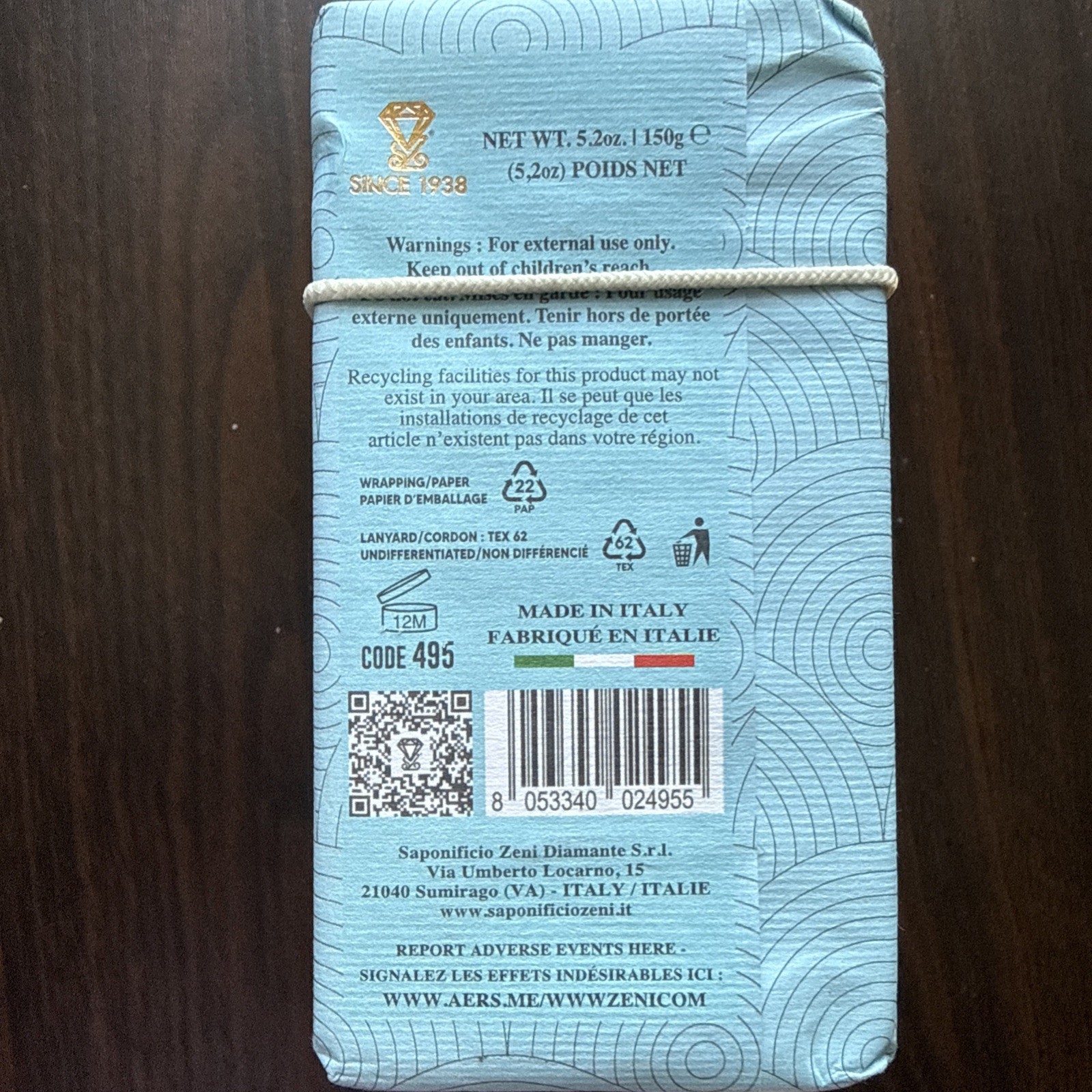 ZENI Ocean FINE TRIPLE MILLED SOAP BAR (3 BARS )5.3OZ EACH MADE IN ITALY