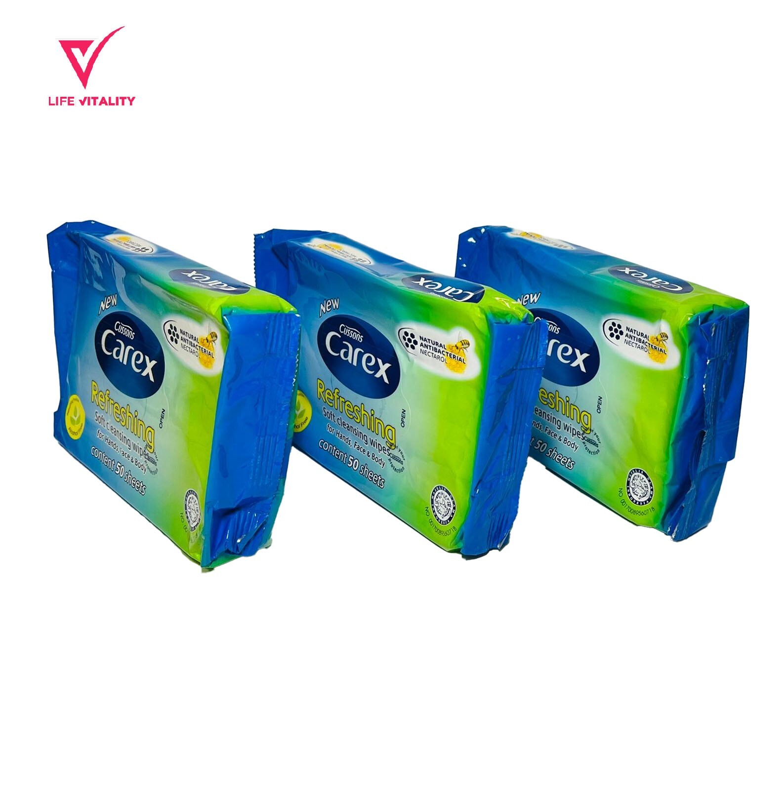 Triple pack Carex Soft Refreshing Cleansing Wipes Body Hands and Face | 50Sheets