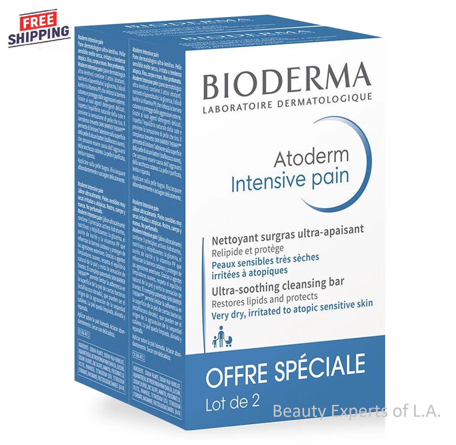 2 X Bioderma Atoderm Intensive Pain Ultra-Soothing Cleansing Bar 150g EXP 06/26