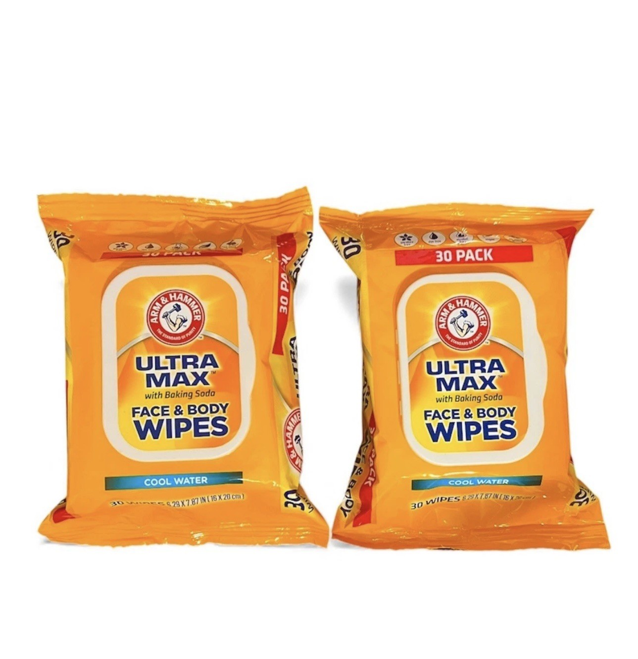 Arm & Hammer Ultra Max Face & Body Wipes Cool Water 2 Pack-30 Wipes in Each Pack