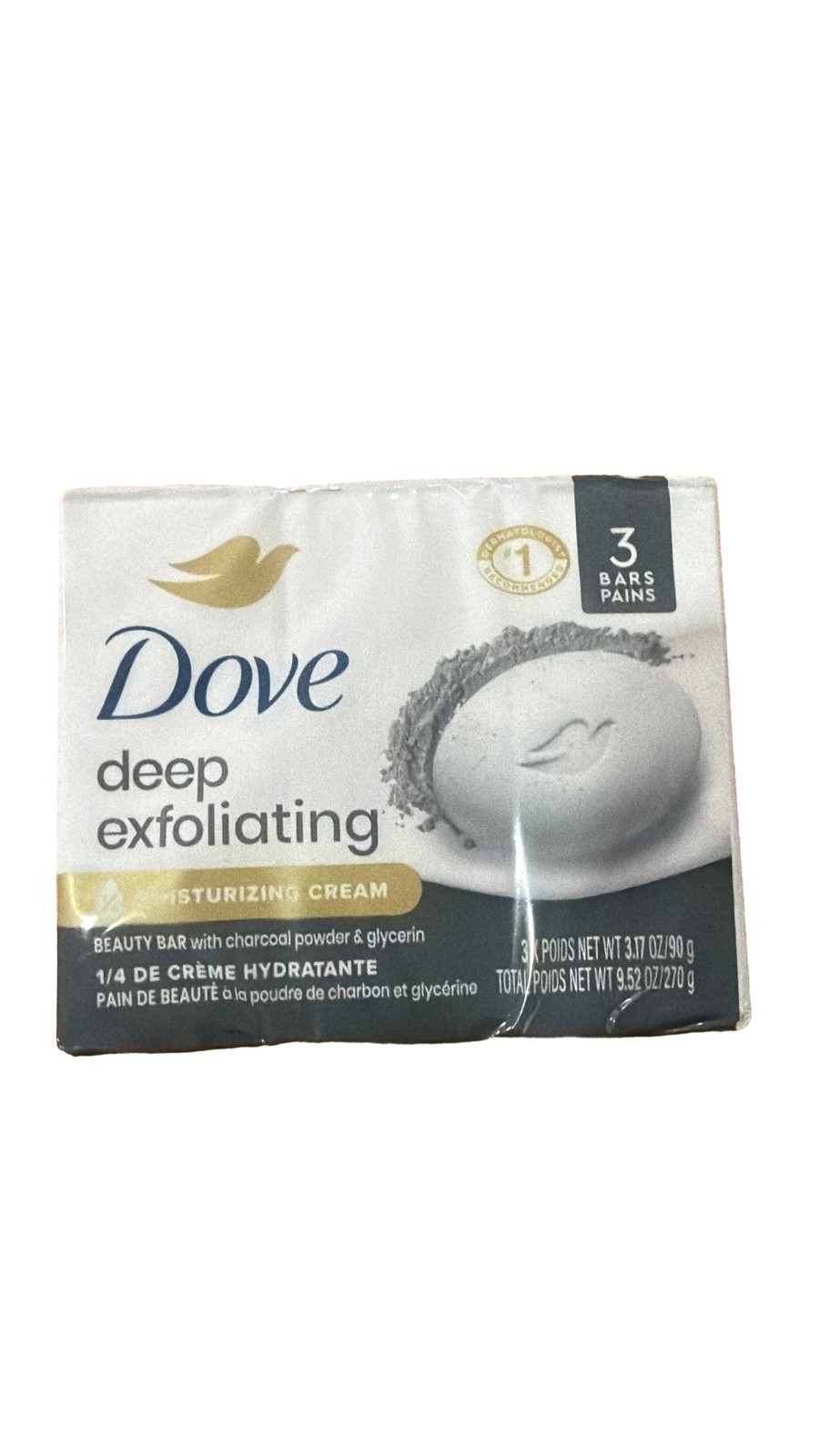 Dove Deep Exfoliating Beauty Bar, Charcoal Powder & Glycerin, 3 Bars