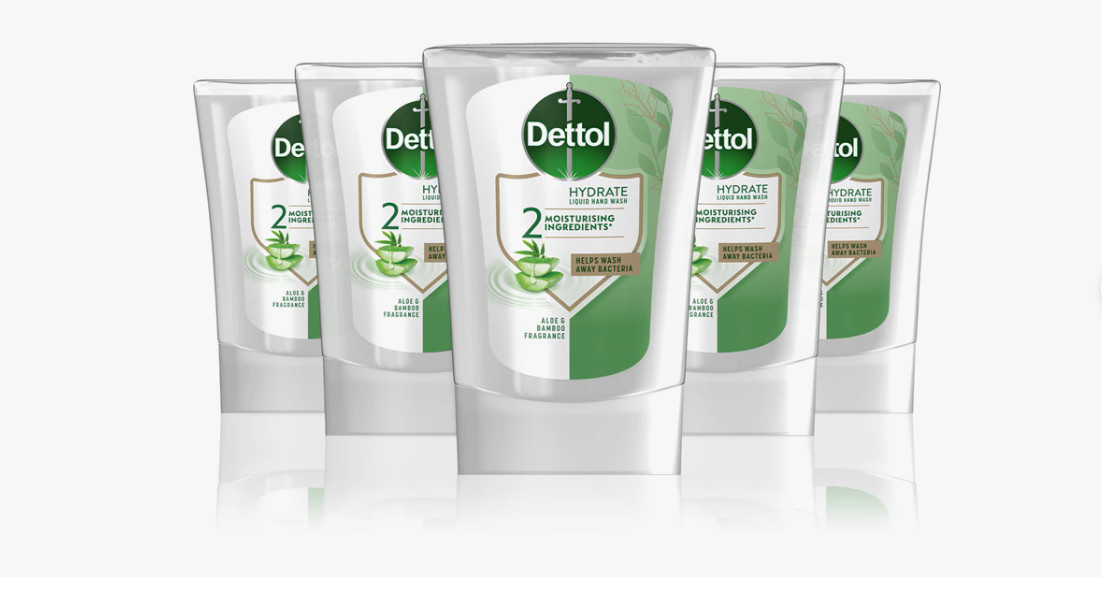 5pack Dettol Aloe Vera, bamboo Antibacterial Contactless Soap Dispenser Refill