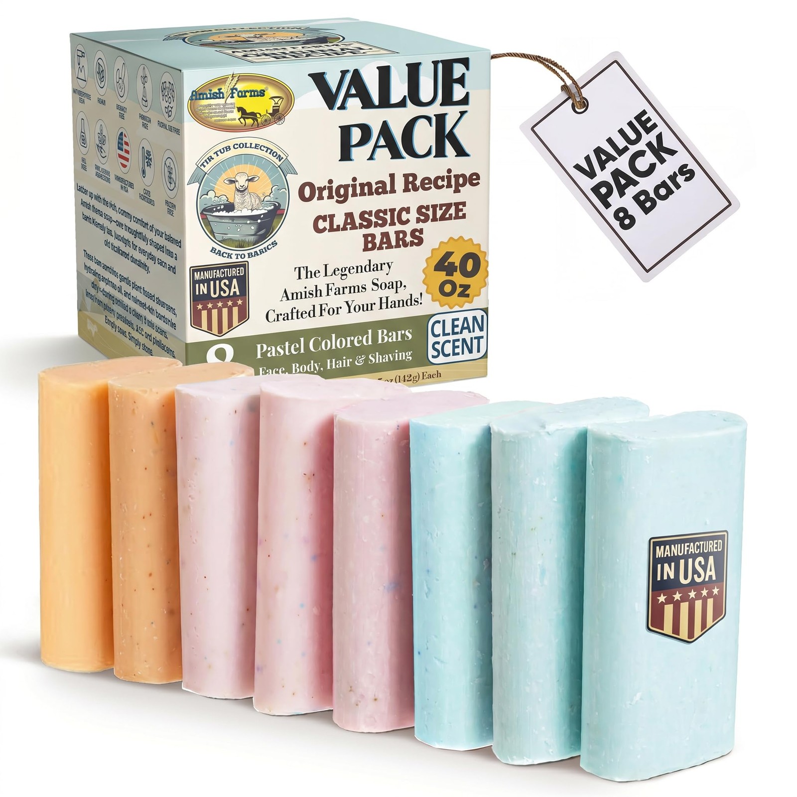 Farms Soap 8-Bar Value Pack – Easy-Grip Hydrating Bars (5 oz Each, 2.5 lb) US…