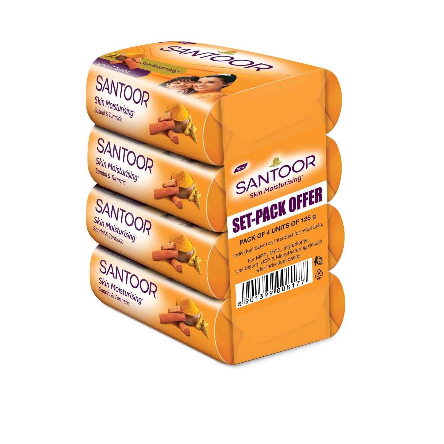 Santoor Sandal & Turmeric Soap 125g x 4 | Skin Glow Care Bar | 2026 | Herbal