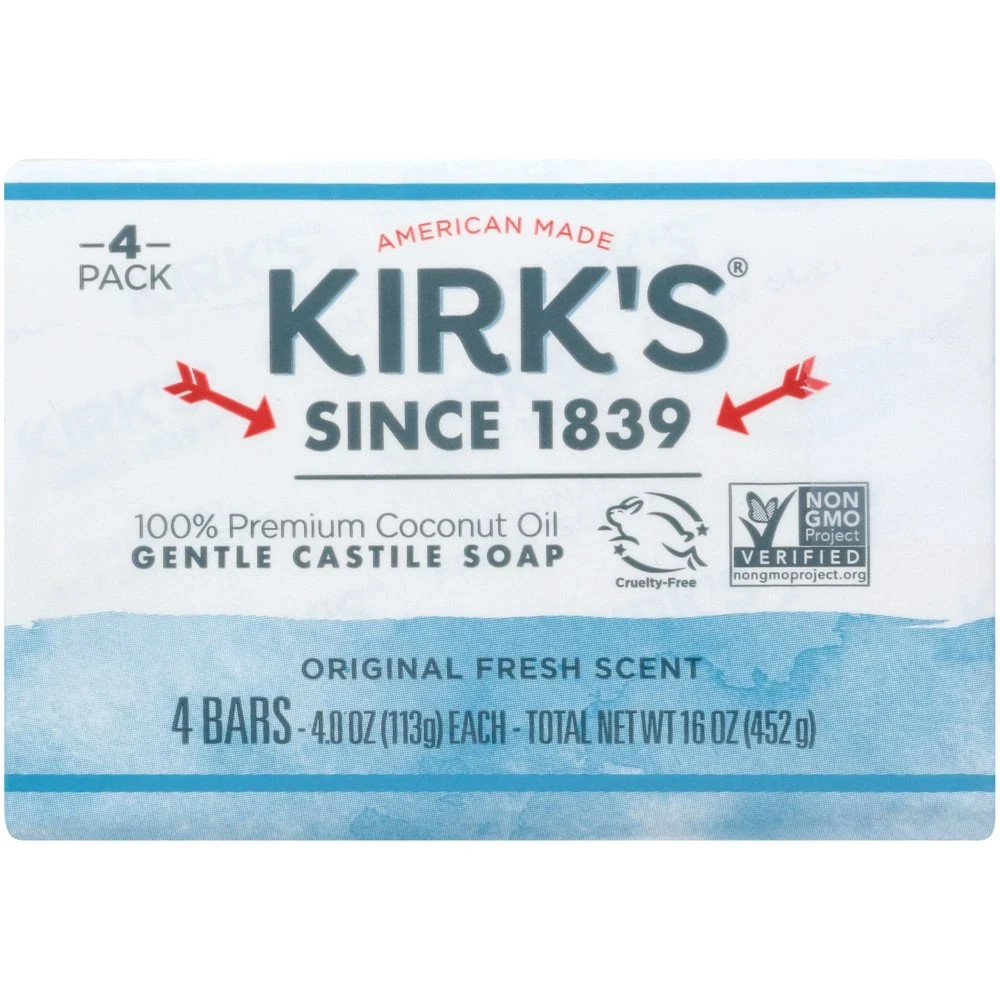 Kirk’s Castile Bar Soap – Made With Premium Coconut Oil, 4 oz. Bars, 4 Pack