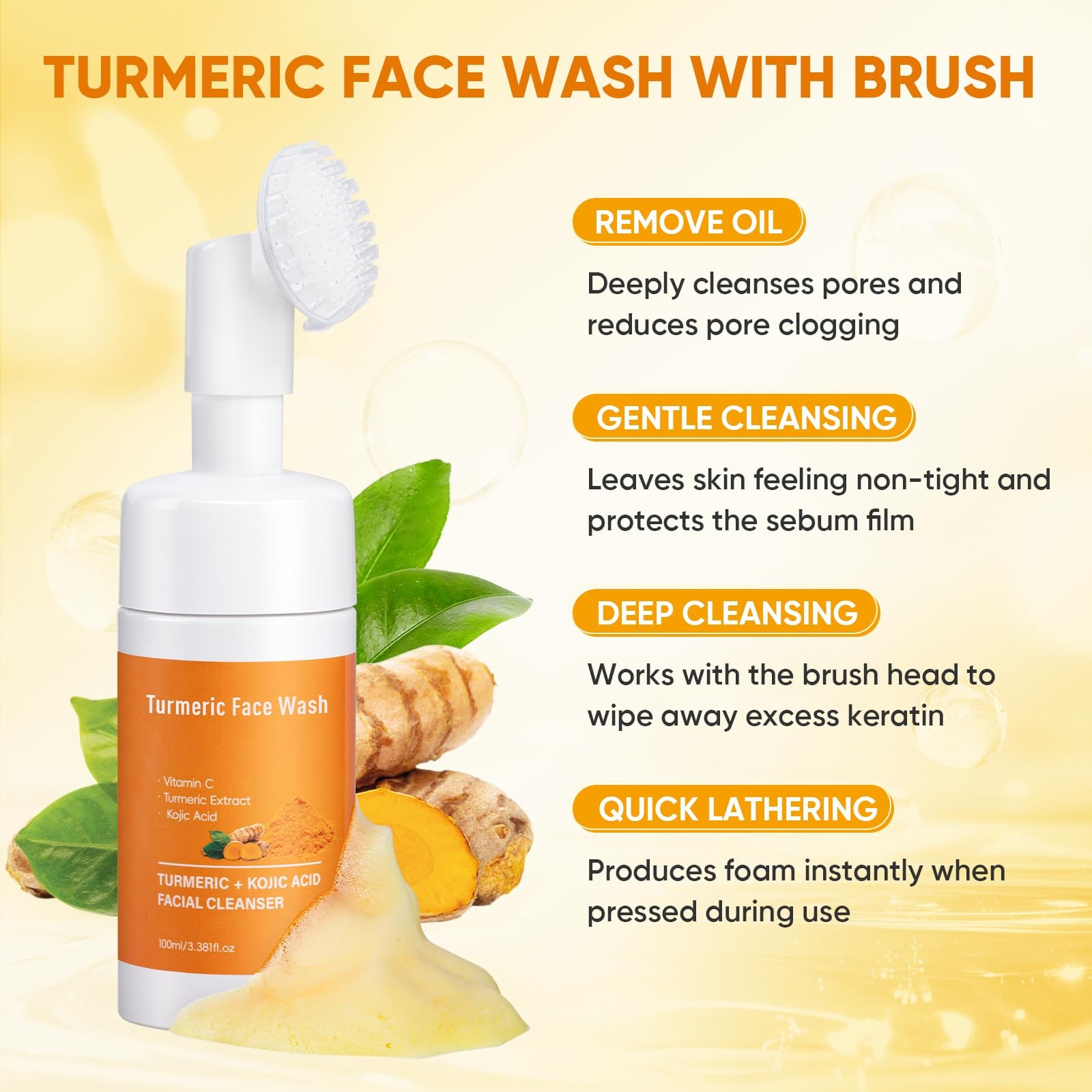 Treeroot 4Pcs Turmeric Face Wash Set: 2Pcs 70g Turmeric Kojic Acid Soap & Tur…