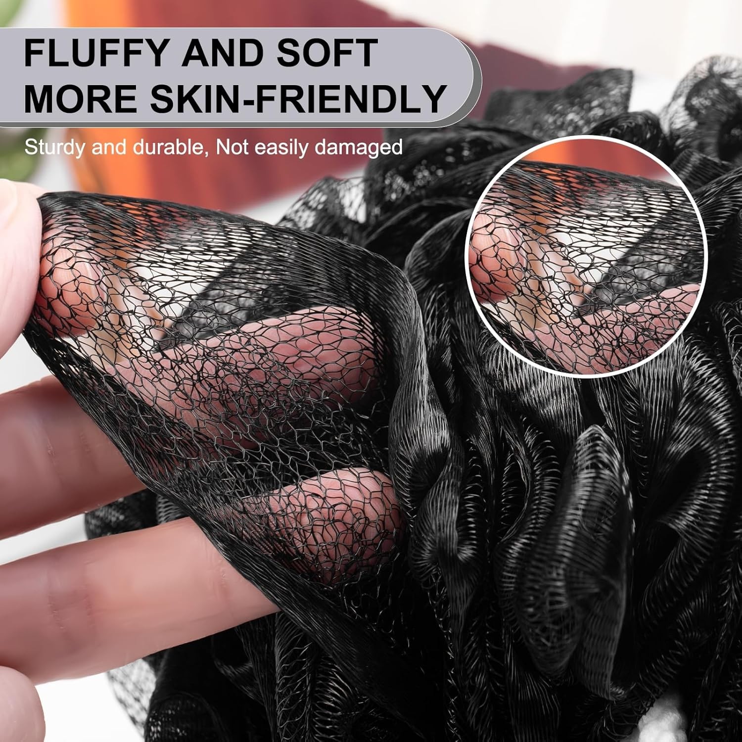 Loofah Sponge XXL-100g 4 Pack, Bath Soft 1 Count (Pack of 4), Black