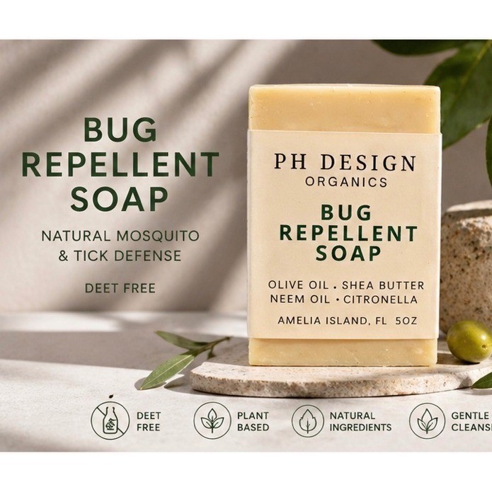PH Design Bug Repellent Soap Natural Citronella Neem Oil Bar 5oz DEET Free