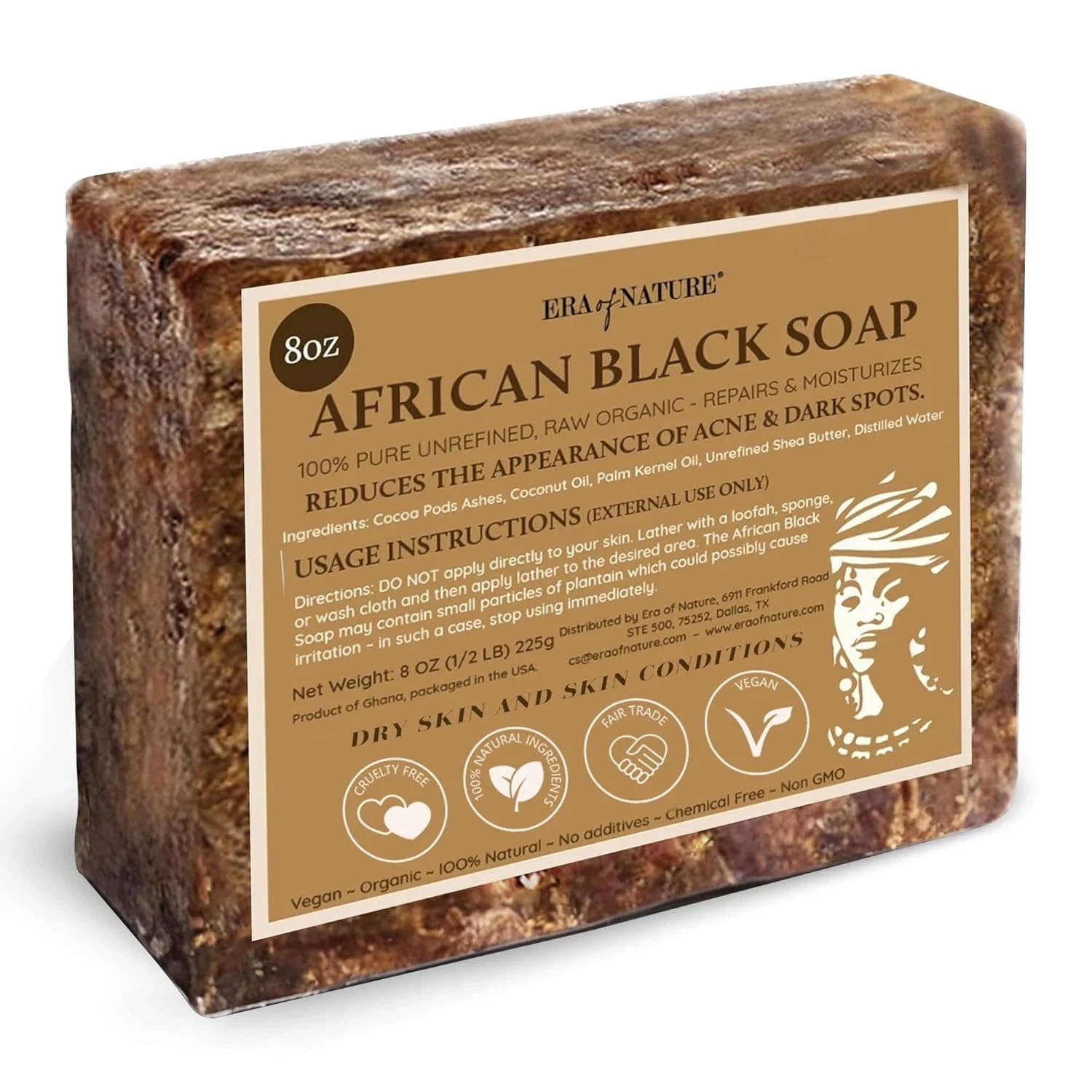 era of nature Best Raw ORGANIC AFRICAN BLACK SOAP, for Dry Skin and Skin Conditi