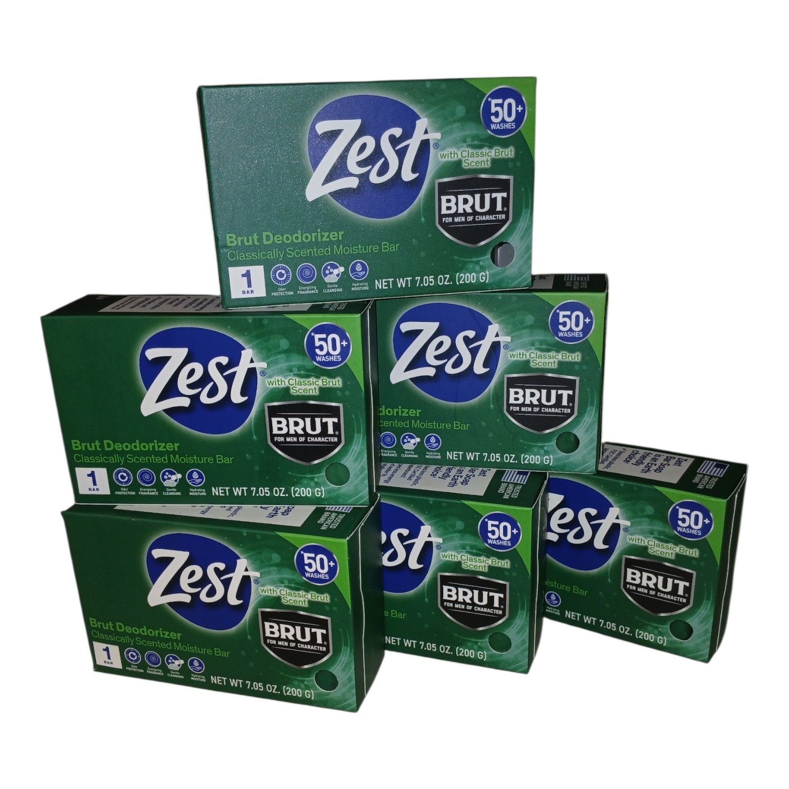 6 BARS ZEST BRUT Deodorizer Classic Scent Moisture Bar Soap 7.05 oz. New