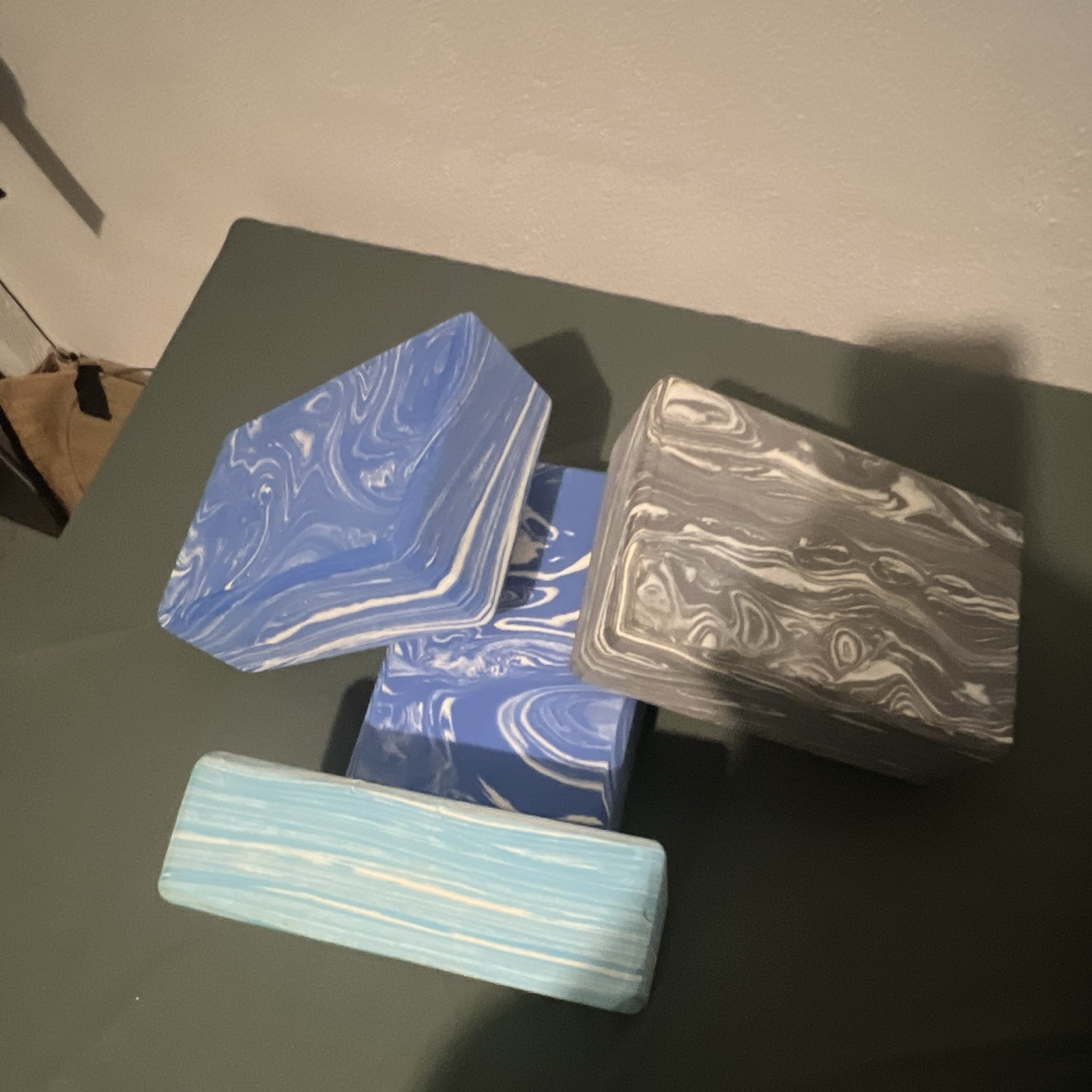 Lot of 4 Swirl Rectangular Body Bar Soaps for Body/Hands Blue Gray White