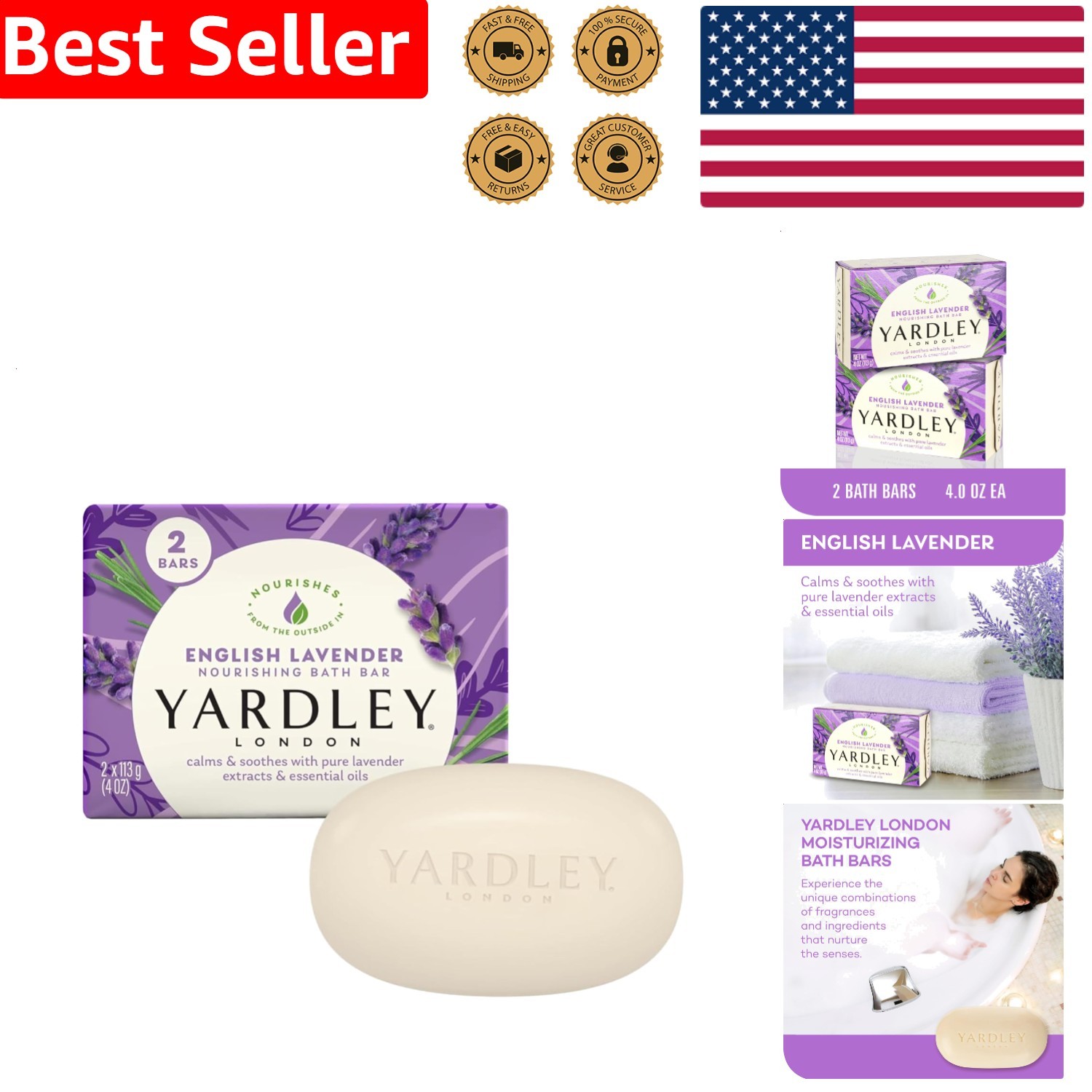 Lavender Bar Soap 2 Count Moisturizing Cleansing Natural Botanical Relaxing