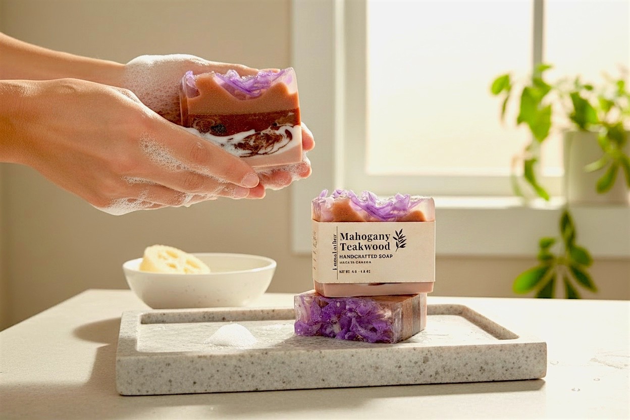 LumaLather Mahogany Teakwood Handmade Soap Bar – Moisturizing Artisan Bath Soap