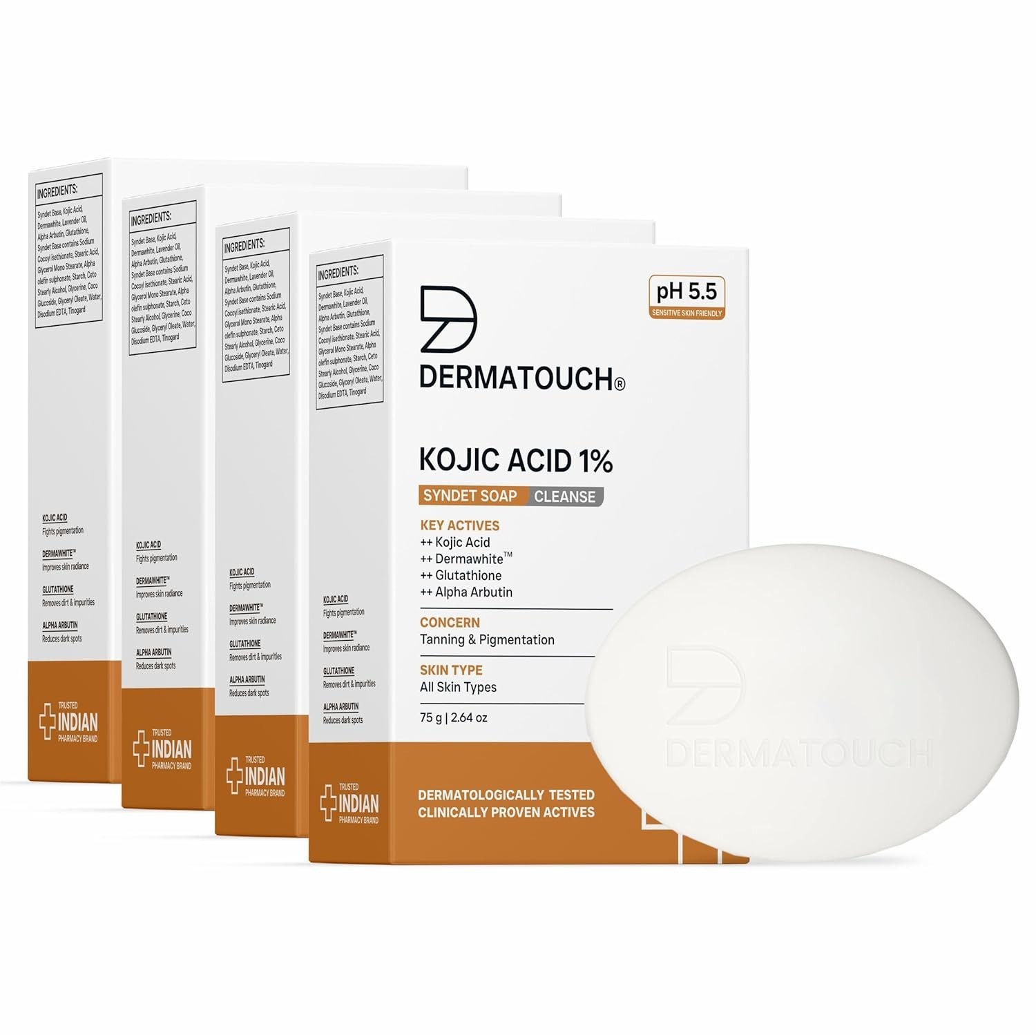 DERMATOUCH Kojic Acid 1% Soap with Glutathione 75g X 4 Pigmentation & Sun Damage