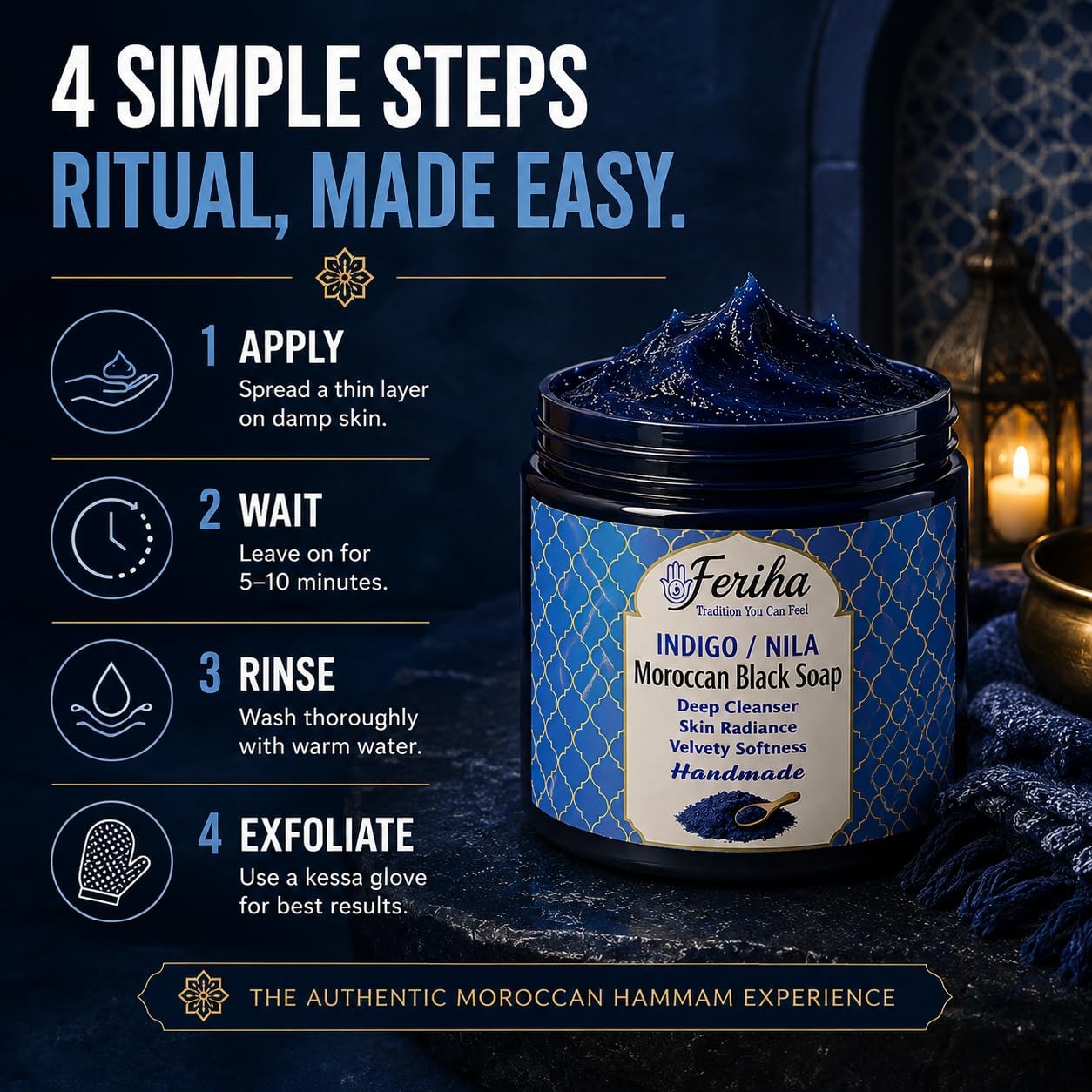 Traditional Moroccan Black Soap with Moroccan Indigo (Nila) – Olive-Based Aut…