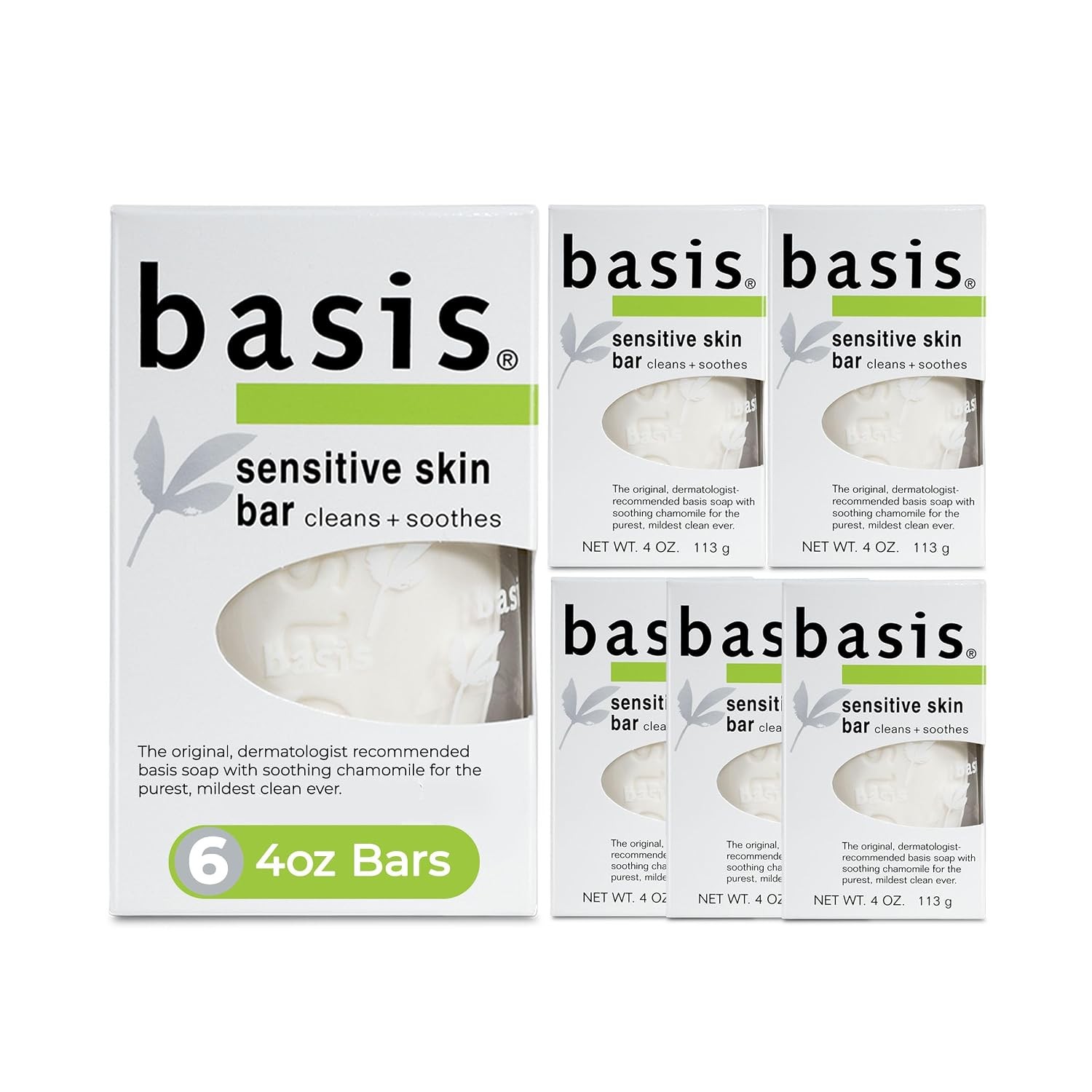Basis Sensitive Skin Bar Soap Cleans and Soothes Pack of 6 New Fast Ship