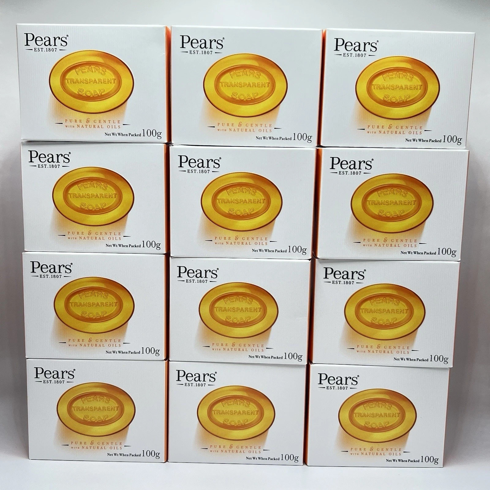12 Pack Pears Pure & Gentle Transparent Soap 100g Bar Soap, Orange