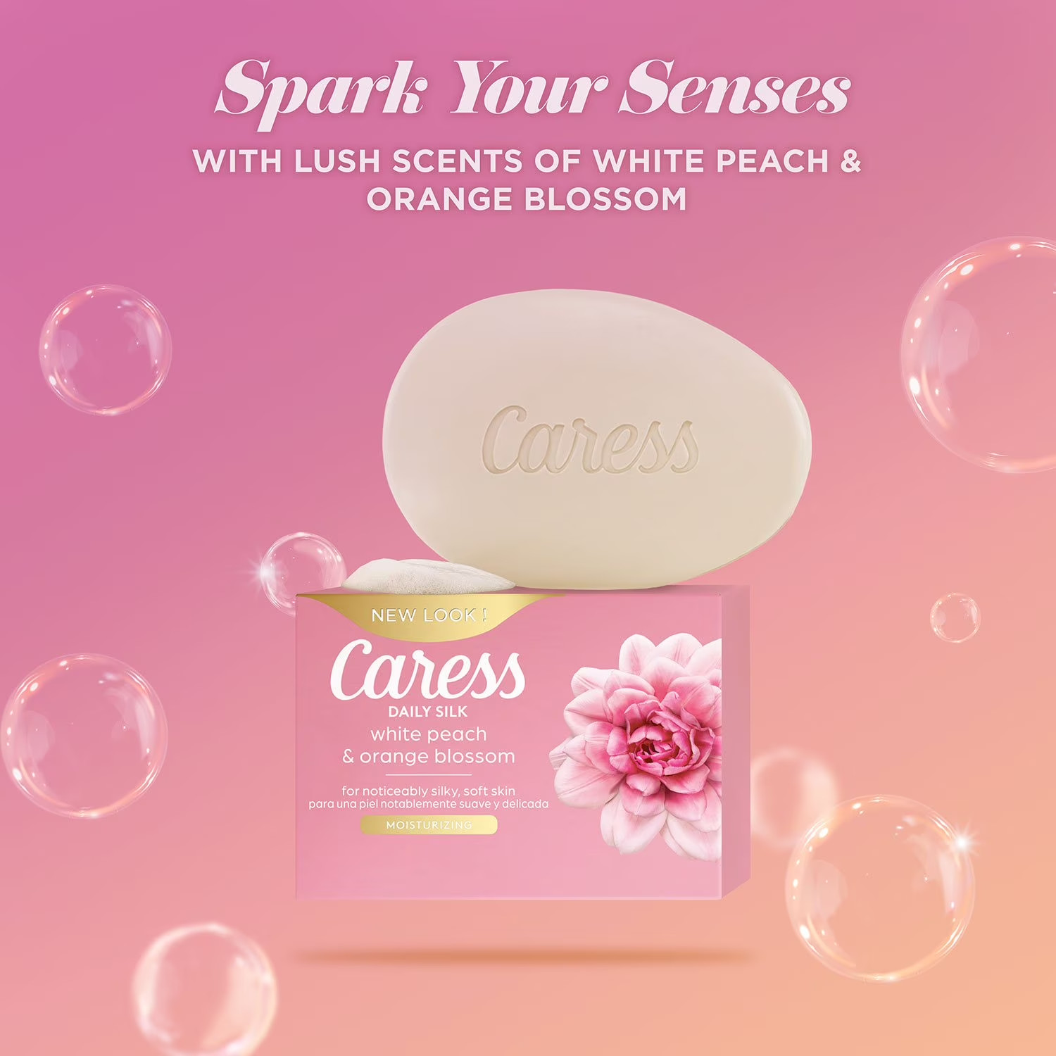 Caress Silkening Daily Silk Beauty Bar, White Peach & Orange Blossom, 3.75 oz.