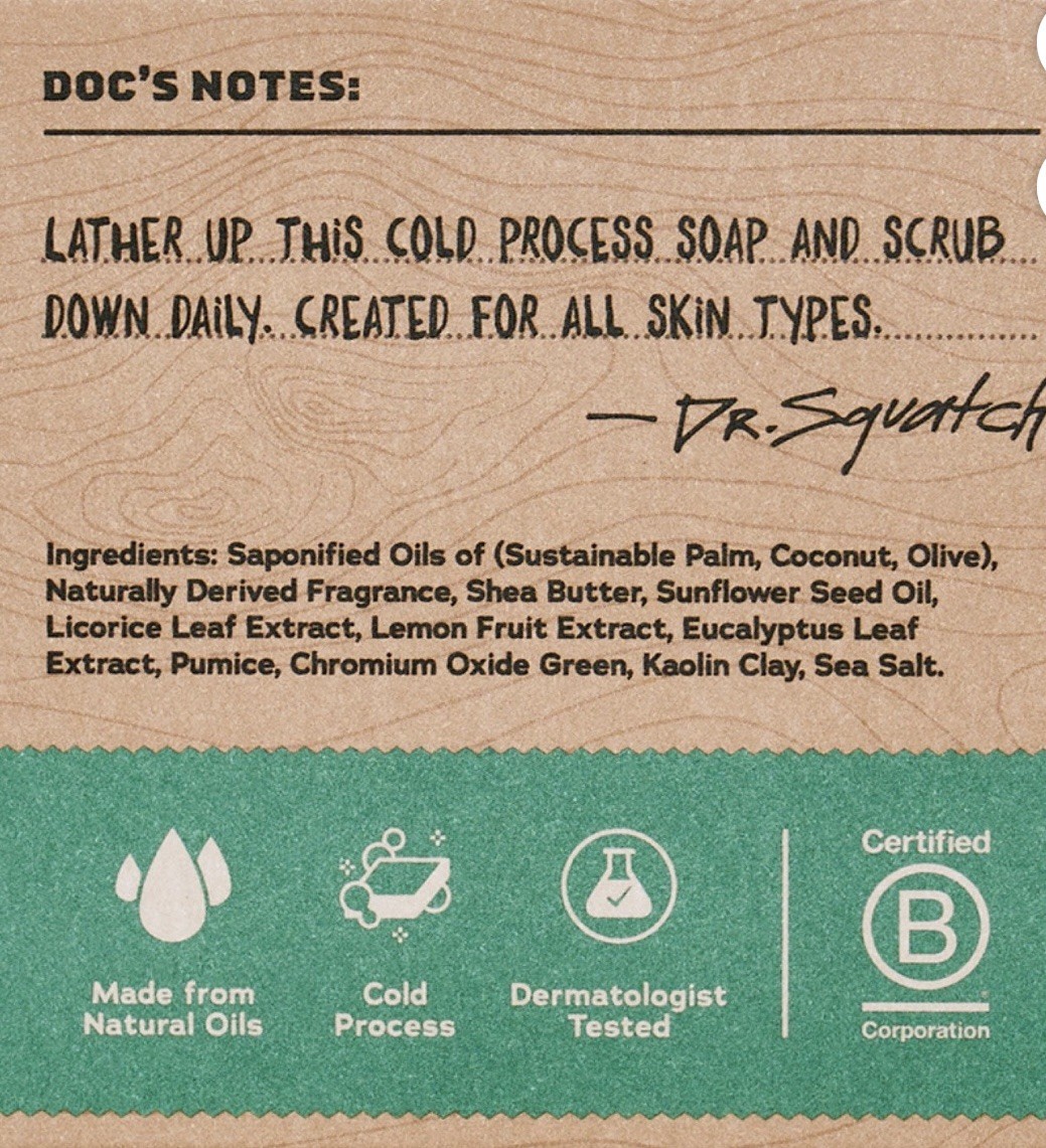 Dr. Squatch Natural Bar Soap 5 oz. 1pc- Wood Barrel, Rainforest or Fresh Falls