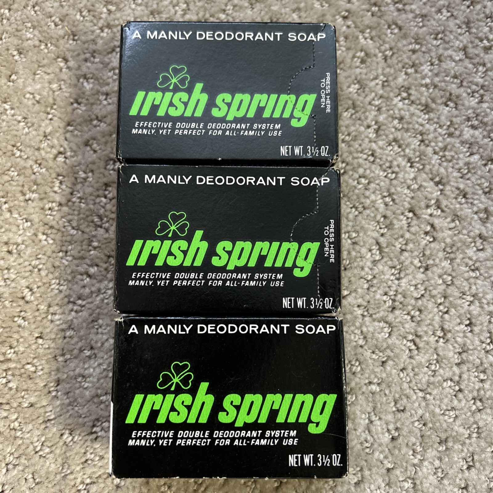 3 Bars of Vintage 1970’s Collectible Irish Spring Deodorant Soap 3.5oz
