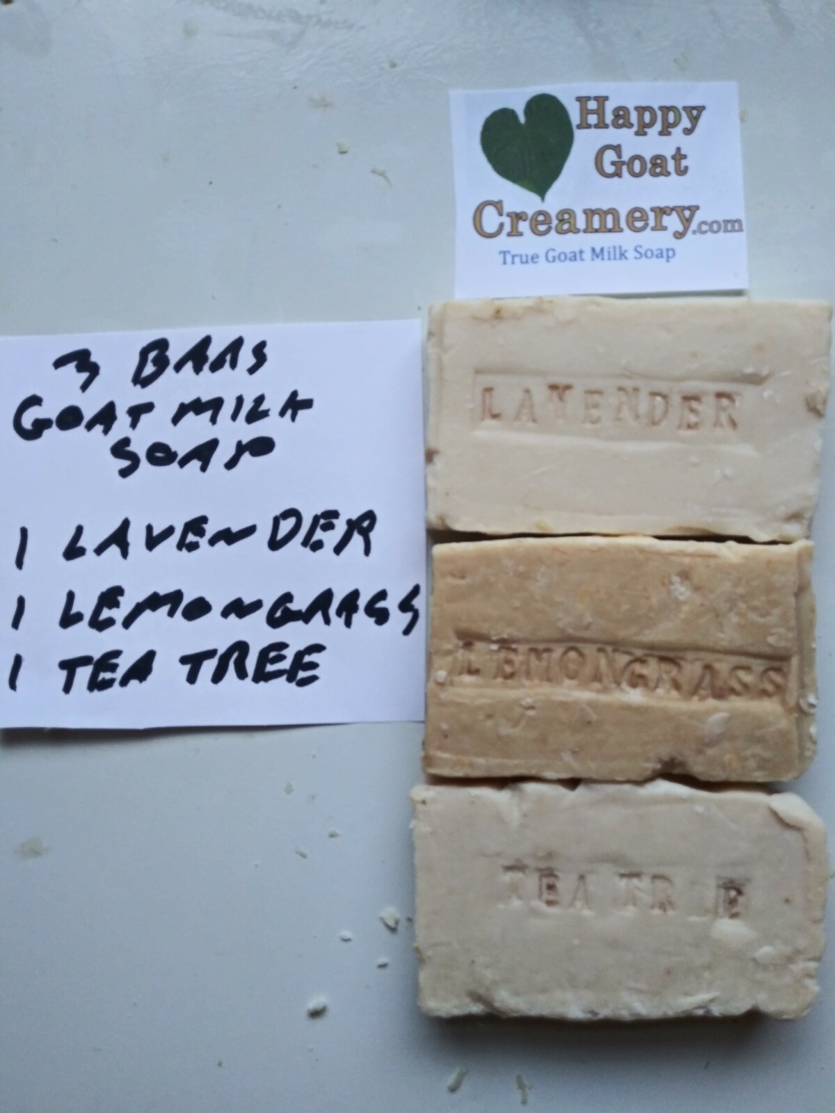 3 BARS GOAT MILK SOAP LEMONGRASS TEA TREE OIL LAVENDER HAPPY GOAT CREAMERY