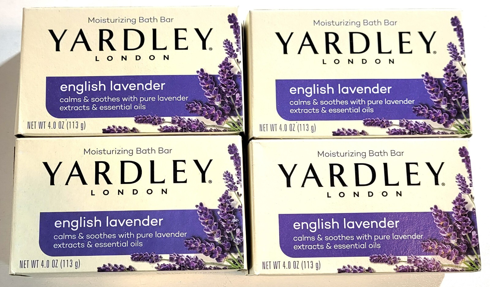 Lot Of 4 Yardley Moisturizing Bath Bar English Lavendar, 4.0 OZ Ea Boxed Bars