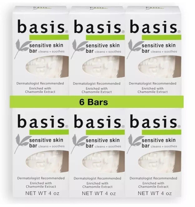 t12 Basis Sensitive Skin Bar Soap Body Wash Bar Cleans and Soothes w/ Chamomile