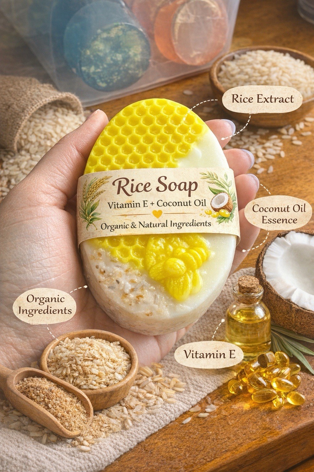 Bee and Honeycomb Patter handmade Body Bar Soap Yellow White All Natural Unisex