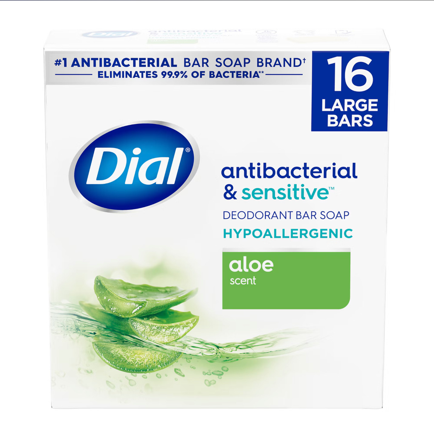 Dial Hypoallergenic Aloe Antibacterial Bar Soap 4 oz – Choose 1–16 Bar
