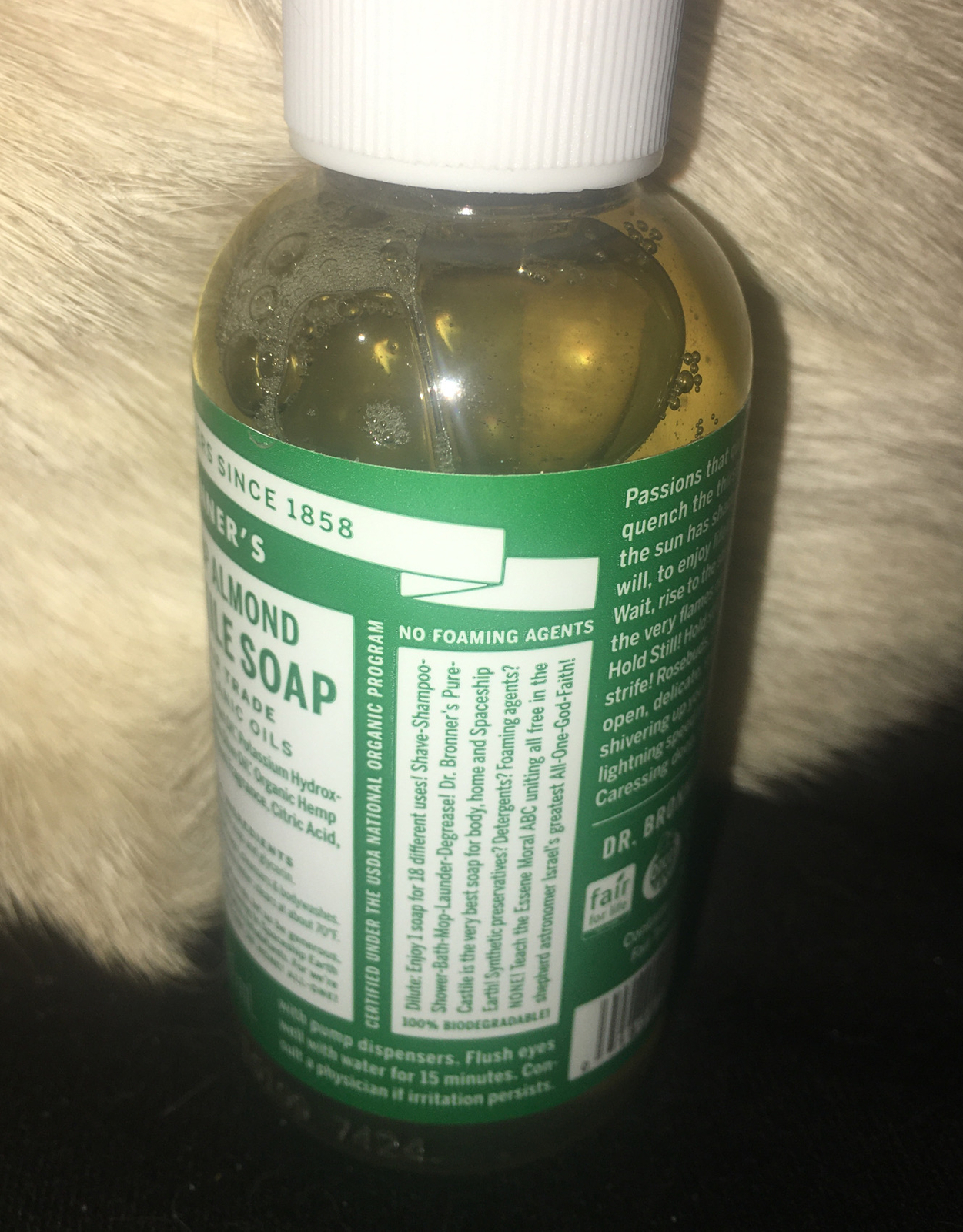 Dr Bronner 18 in 1 Hemp Almond Pure Castile Soap Organic Oil 2 Fl Oz Bottle FULL