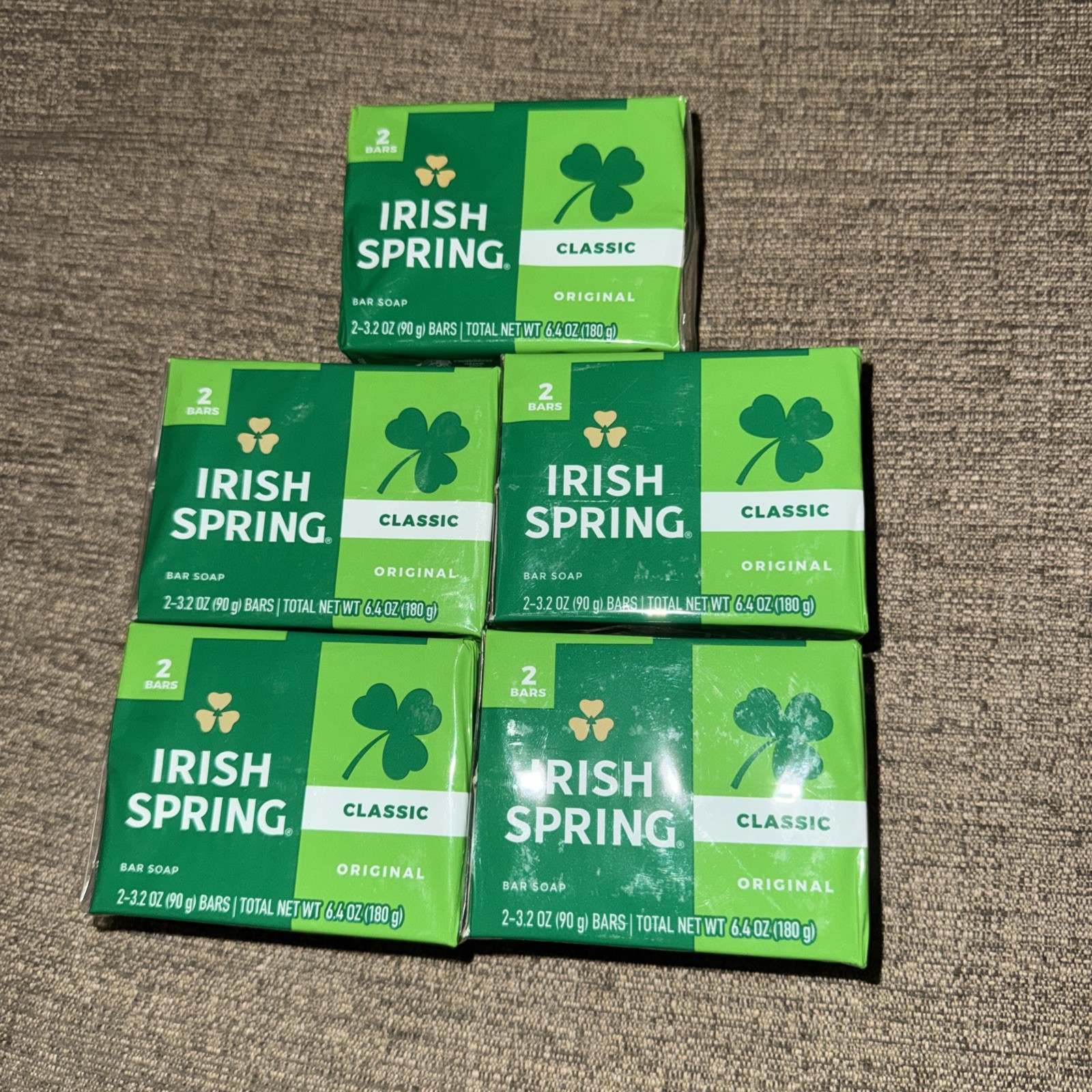 Lot Of 5 Packs Irish Spring Classic Original Clean Bar Soap 10 Bars 3.2 Oz Each