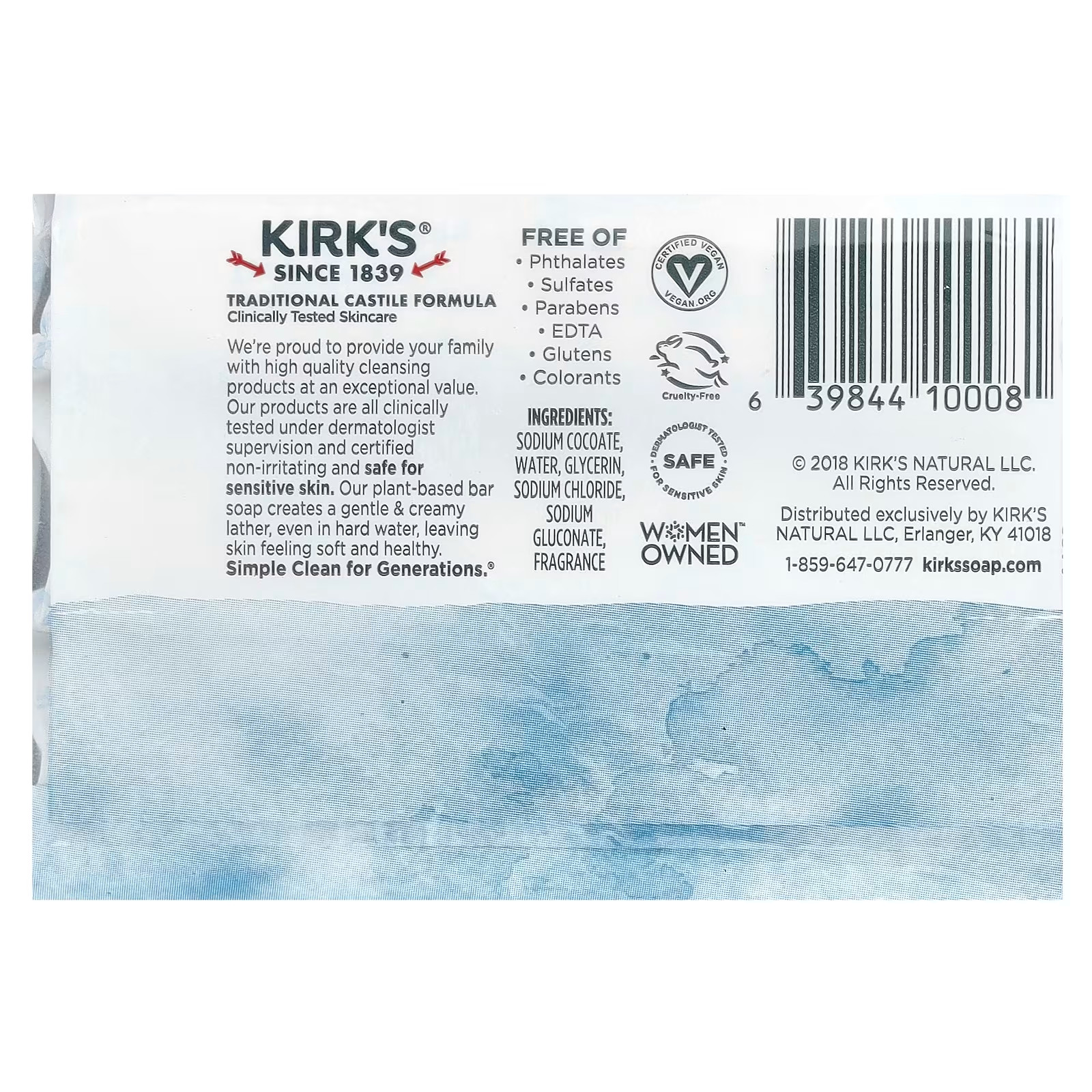 Kirk’s Natural Gentle Castile Bar Soap Original Fresh Scent 3 Bars Each (6 Packs