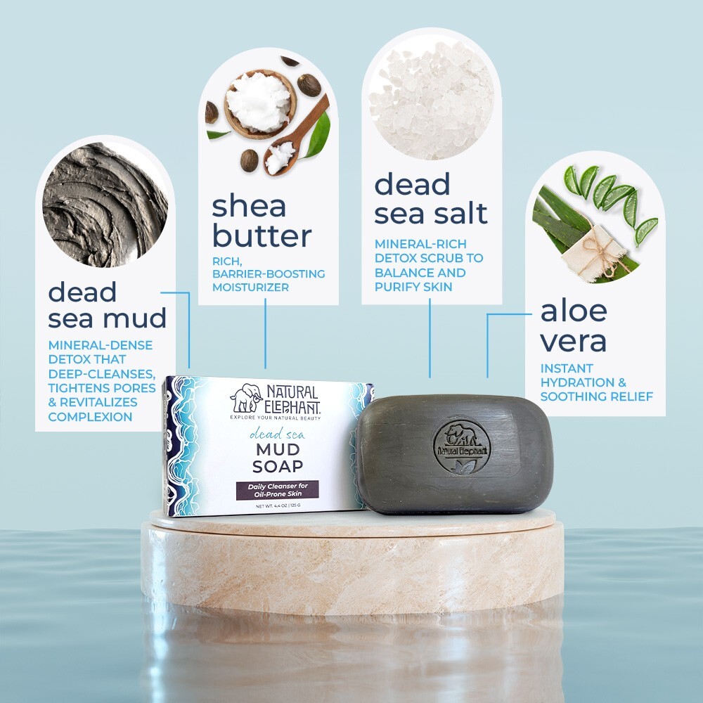 Natural Elephant Dead Sea Mud Soap 4.4 oz (125 g) for Acne, Eczema, Psoriasis