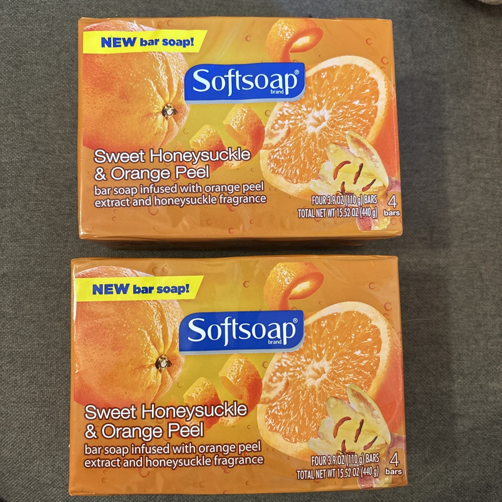 Softsoap Sweet Honeysuckle & Orange Peel Bar Soap 4 Bars 3.9 oz Lot of 2 New